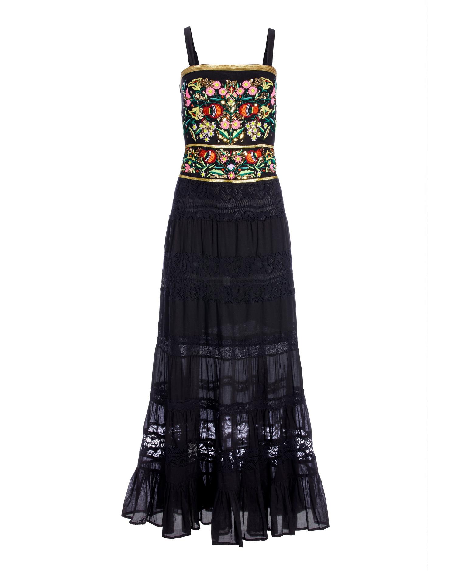 Sequin And Embroidered Lace Inset Maxi Dress - Black Multi