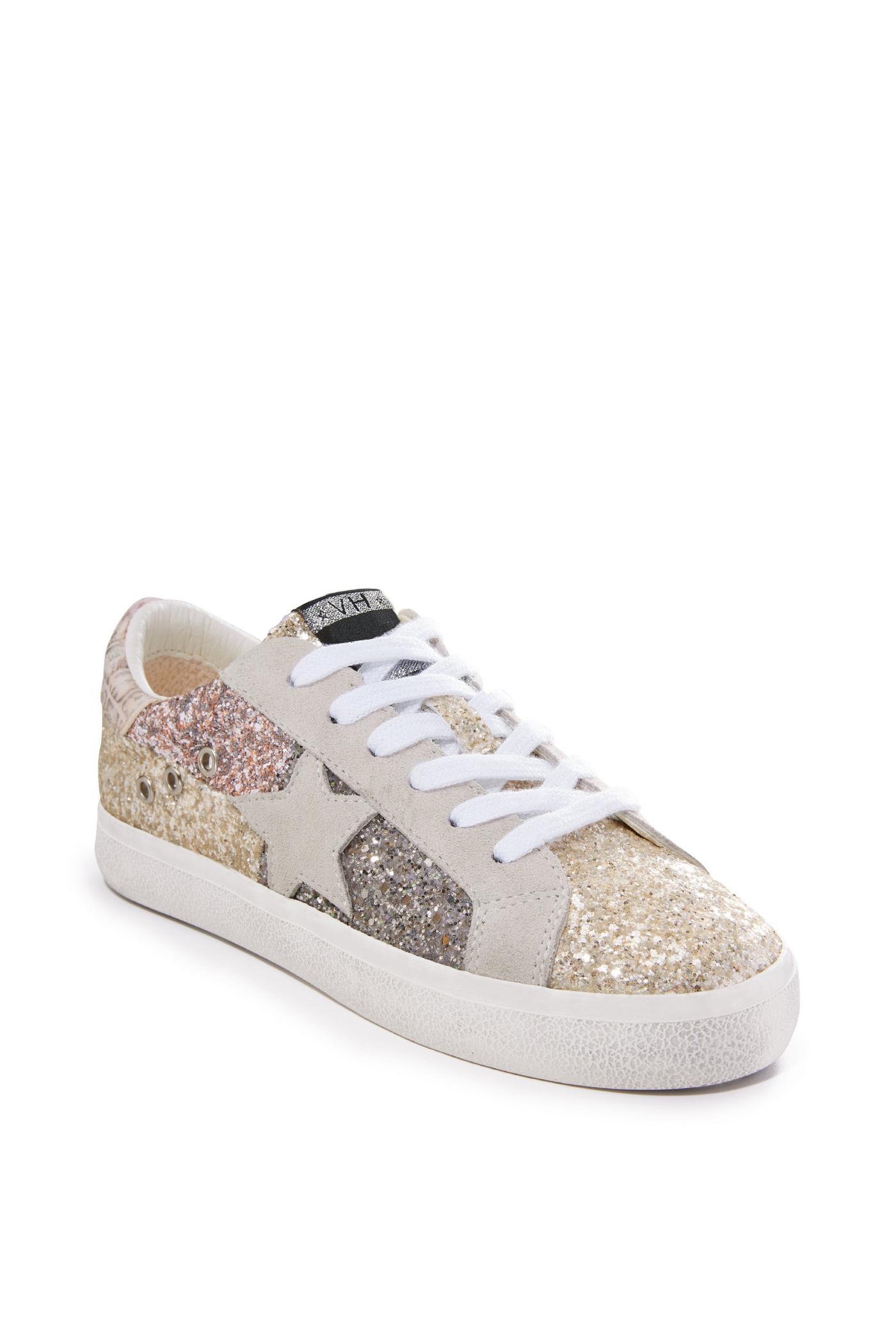  LUCKY STEP Glitter Sneakers Lace up, Fashion Sneakers, Sparkly Shoes for Women (All Gold,6 B(M) US)