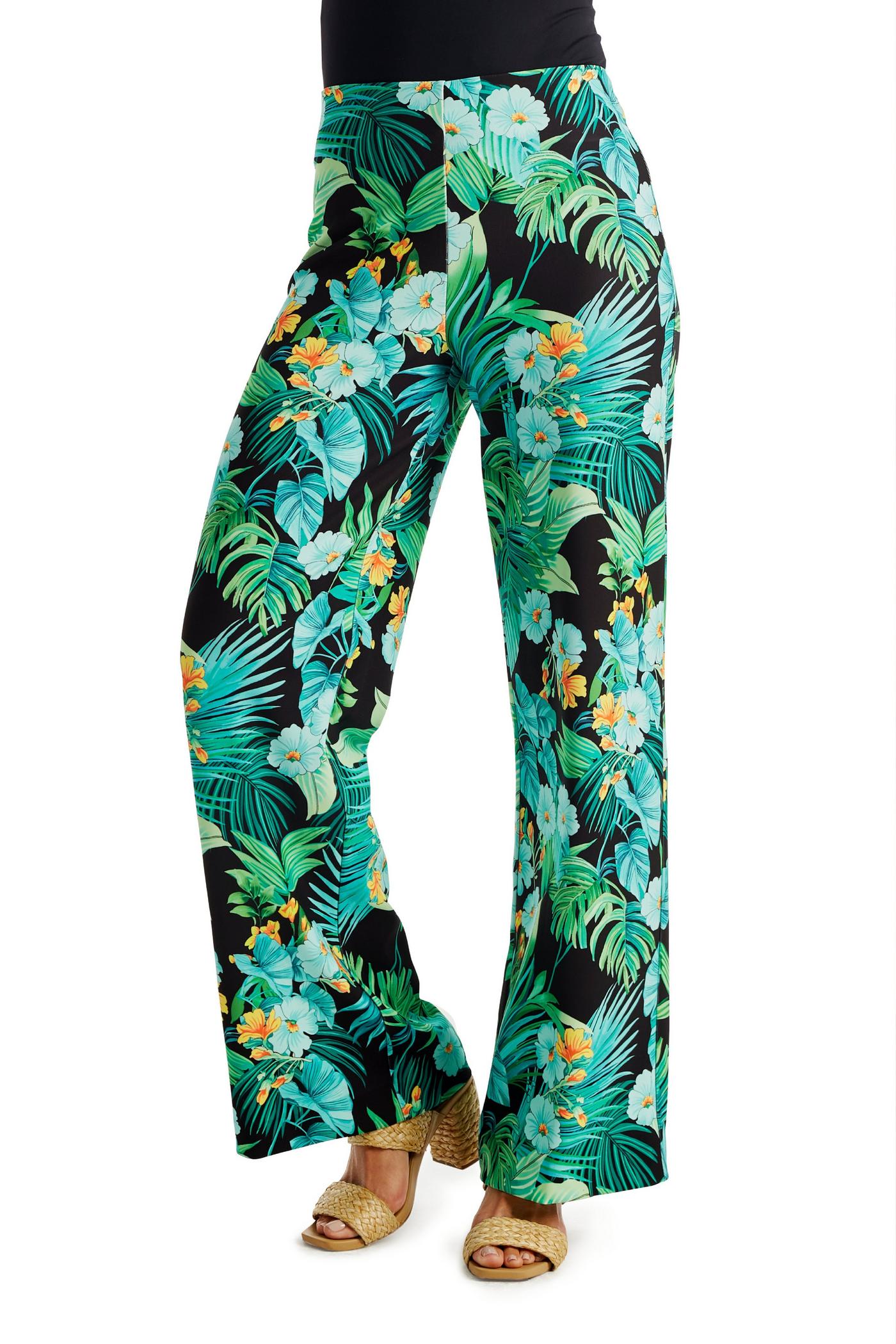 Beyond Travel Tropical Printed High Rise Palazzo Pant - Green Multicolor