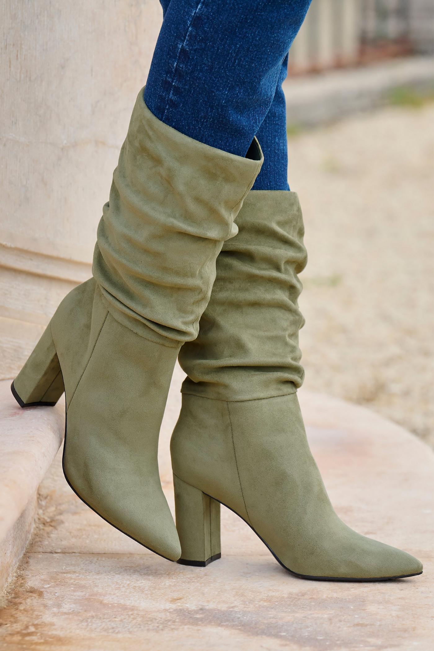 Suede Slouchy Boot Olive