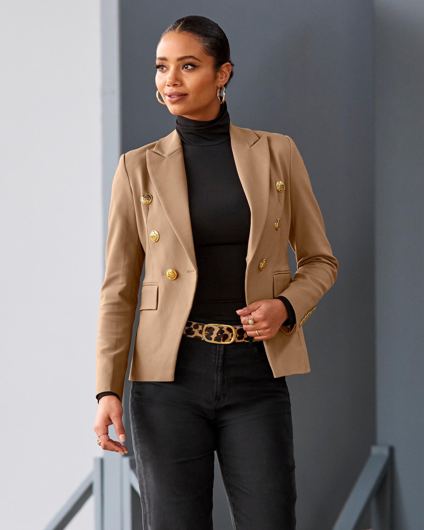 Modern Double-Breasted Blazer - Camel