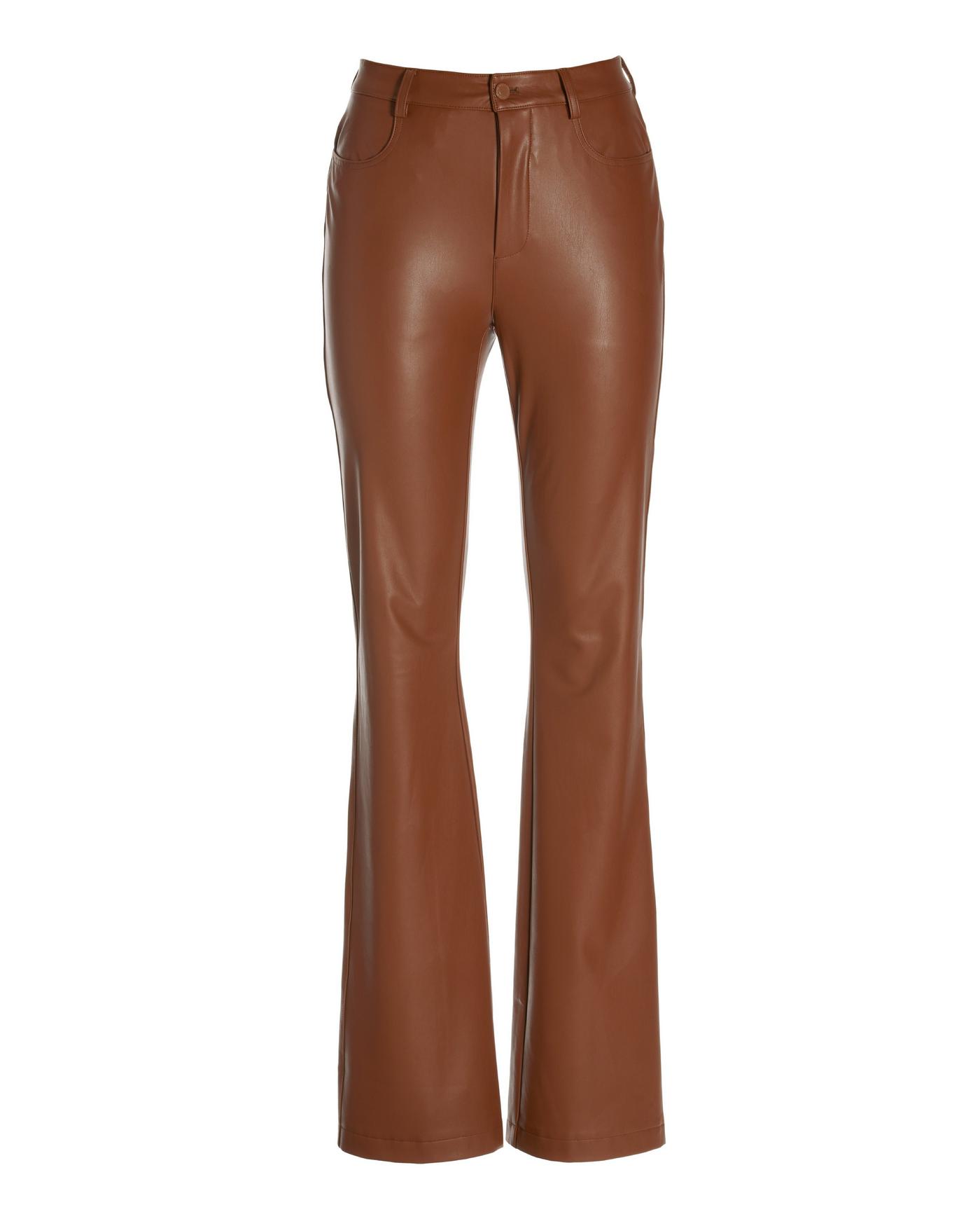 Monterey Faux Leather 5 Pocket Bootcut Pant - Cognac