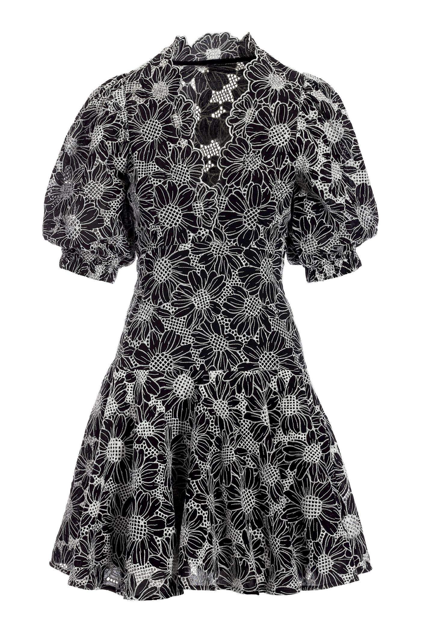 Floral Lace Puff Sleeve Dress - White/Black | Boston Proper