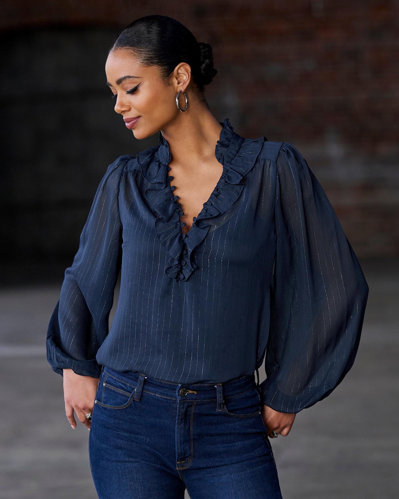 Navy blue cheap ruffle top