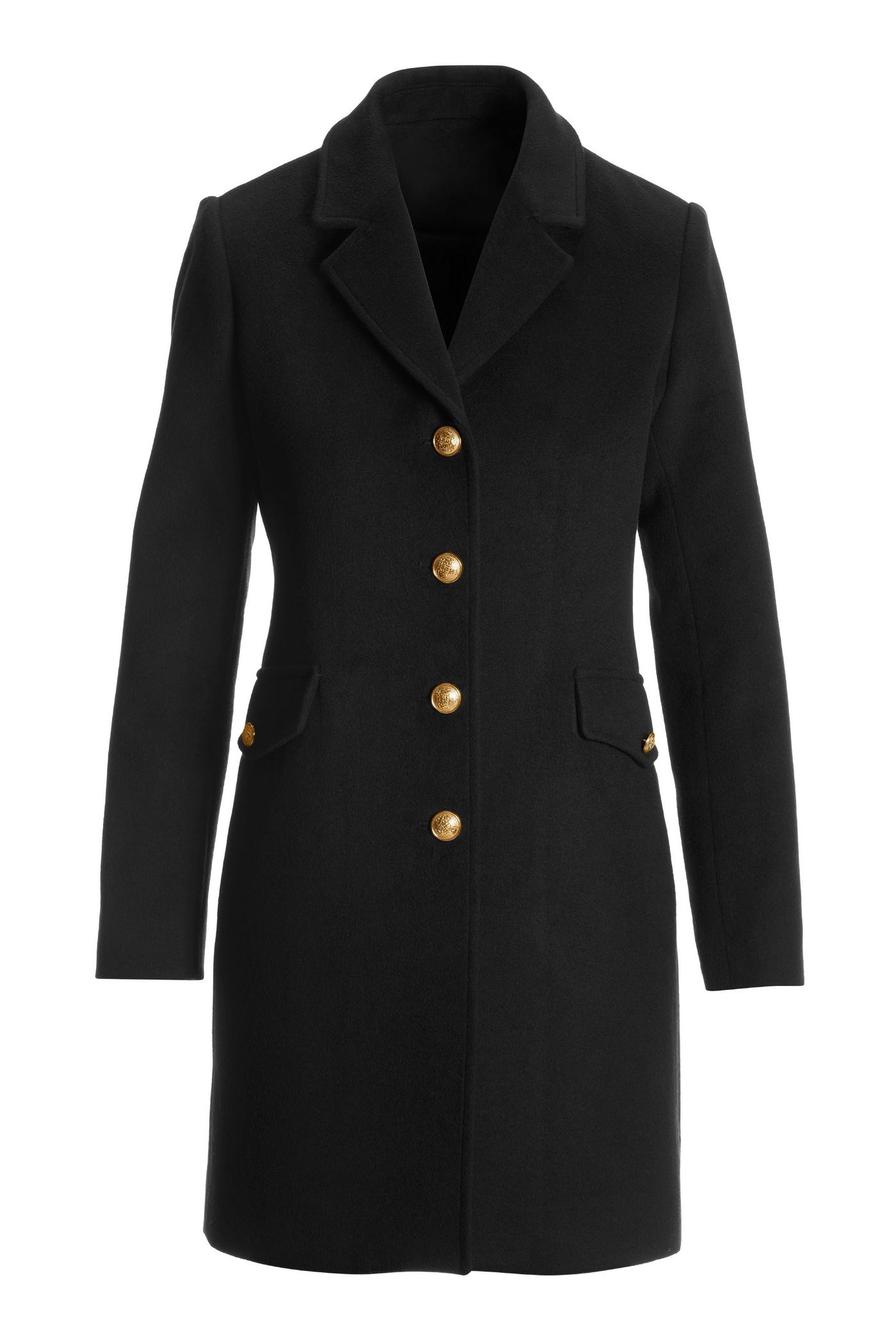 Black coat with gold 2024 buttons