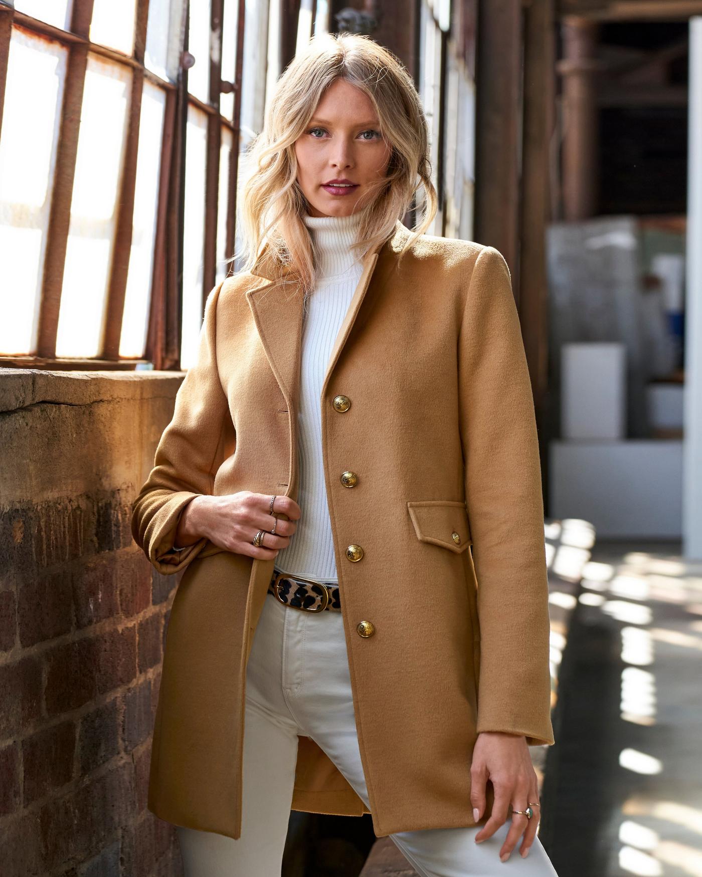 Transitional Tones: Tan Double-Breasted Blazer