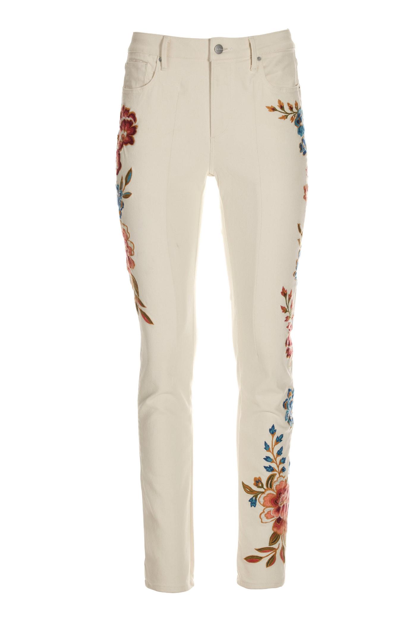 Floral Embroidered Slim Leg Ankle Jeans