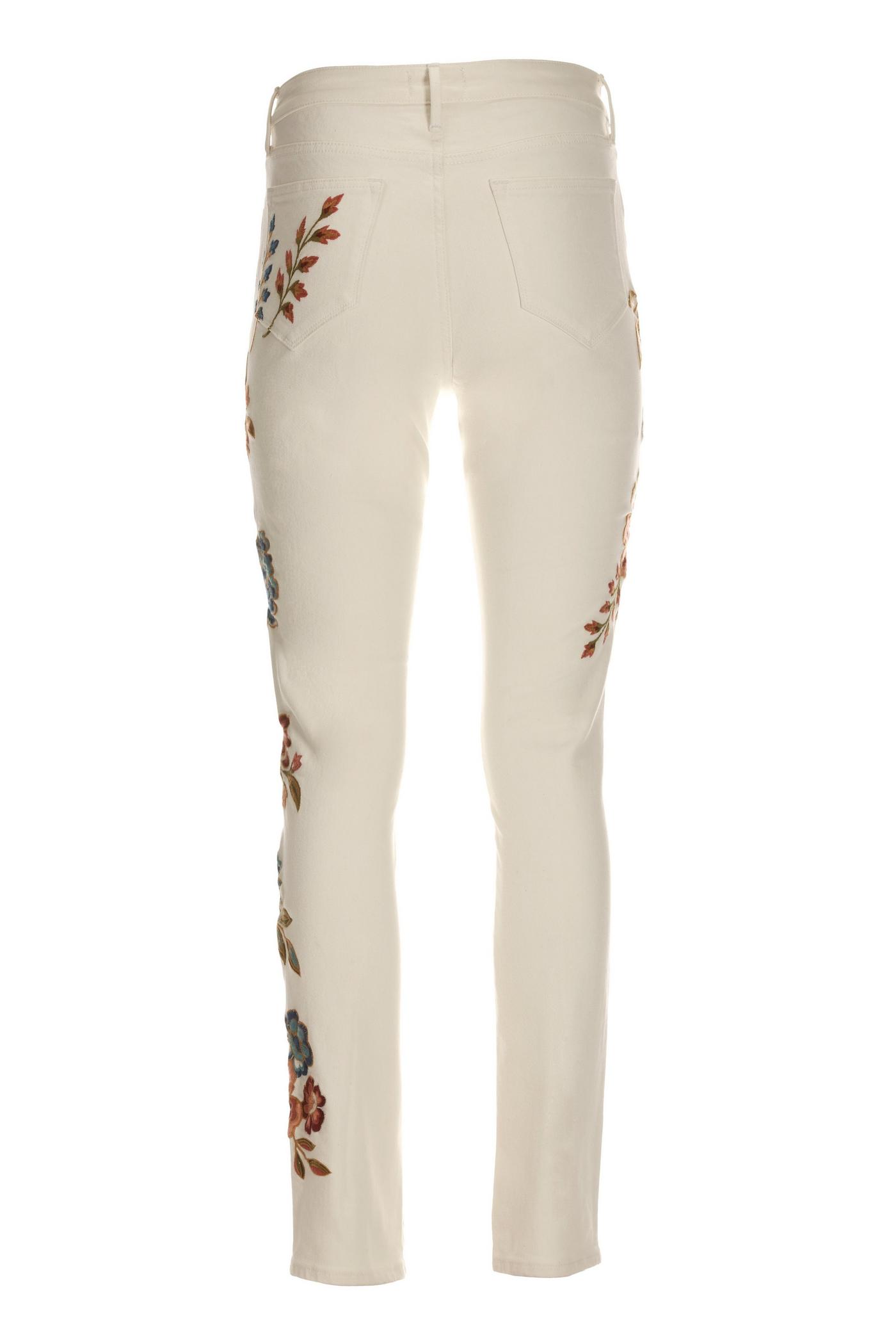 Embroidered Floral Slim Straight Leg Jean - Off White Multicolor