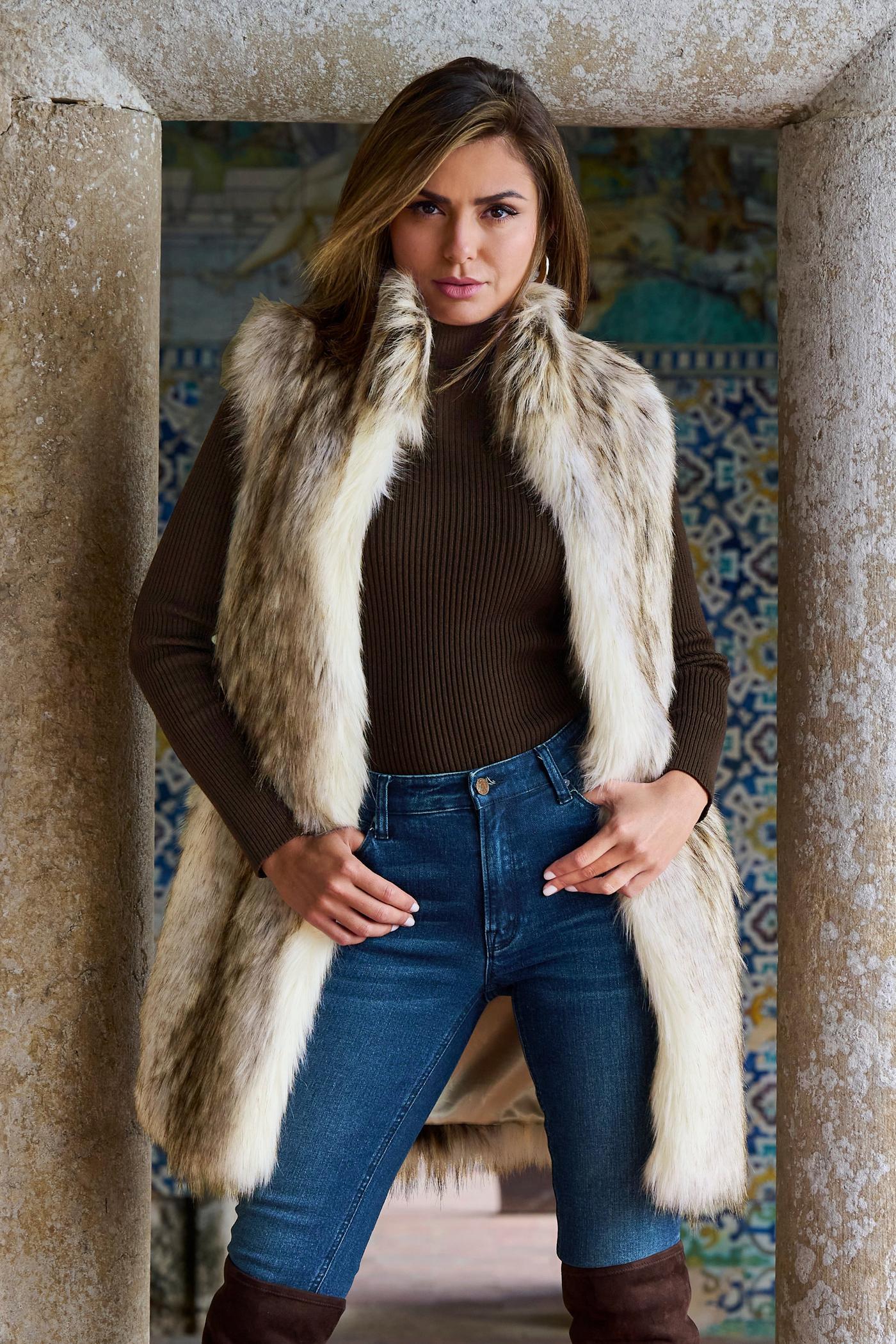 Mid-Length Brown Faux Fur Vest