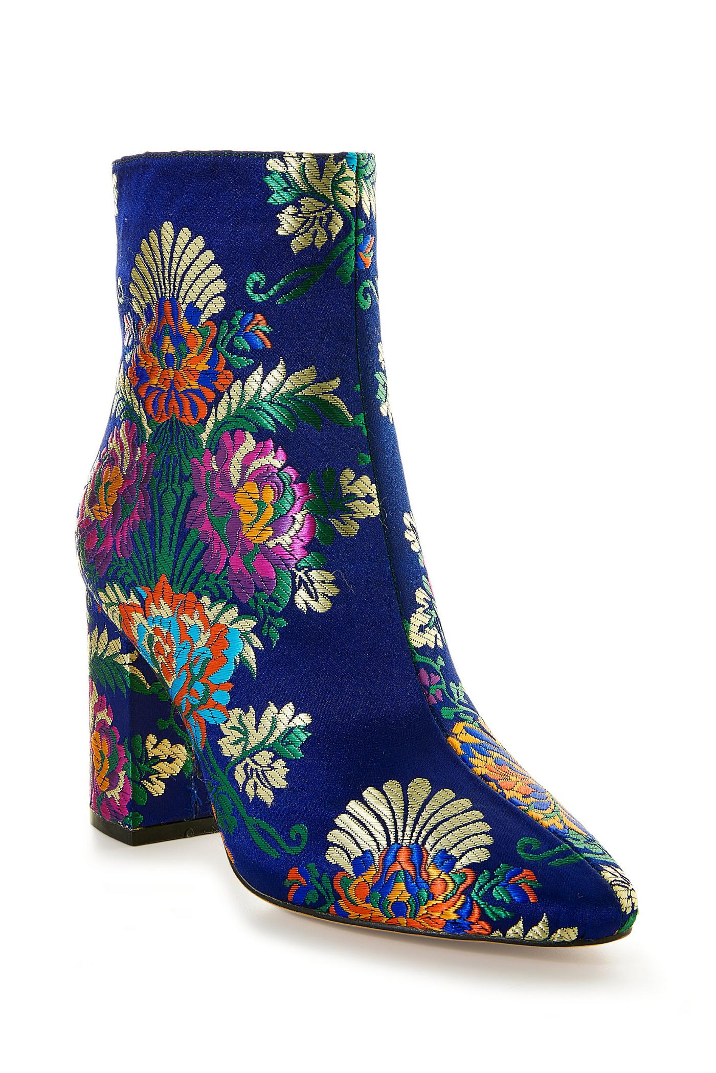 Jacquard Heeled Bootie - Blue Multicolor | Boston Proper