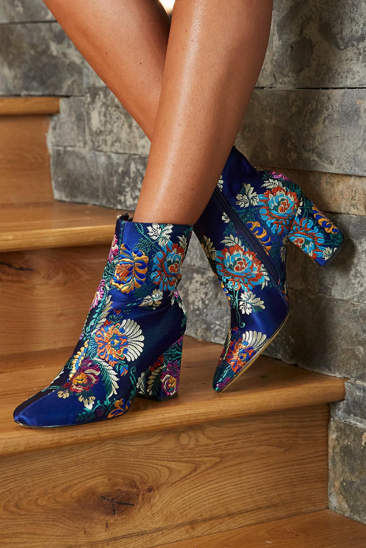 Jacquard Heeled Bootie - Blue Multicolor | Boston Proper