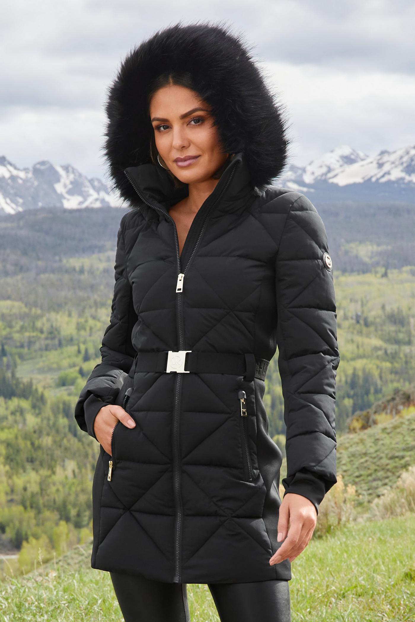 Belted Puffer Faux Fur Maxi Hooded Vest