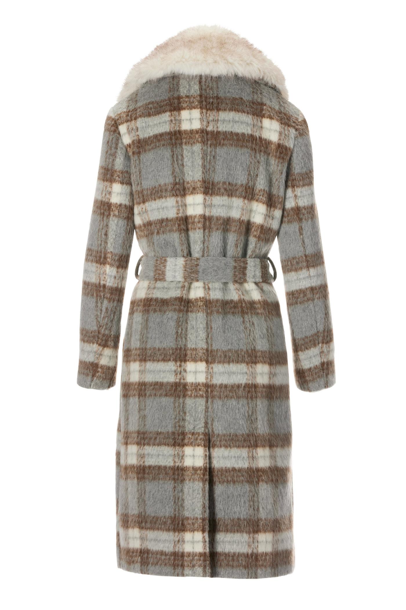 Plaid coat hot sale fur collar