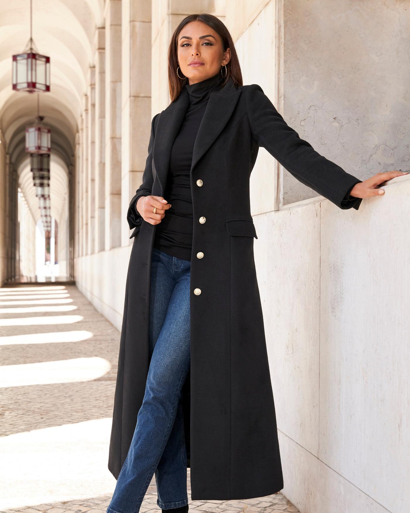 Full Length Classic Tailored Coat - Black | Boston Proper