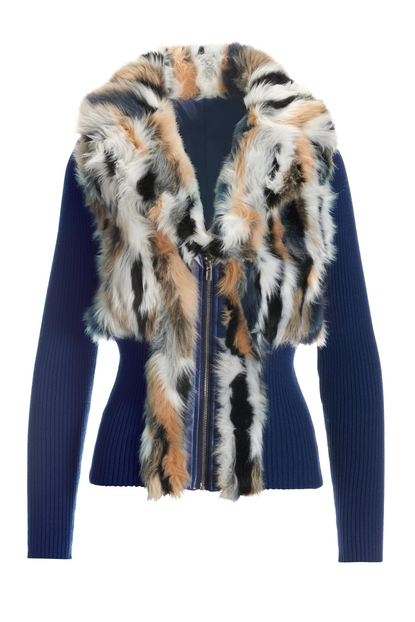 Faux Fur Zip Up Cardigan - Blue Multicolor | Boston Proper
