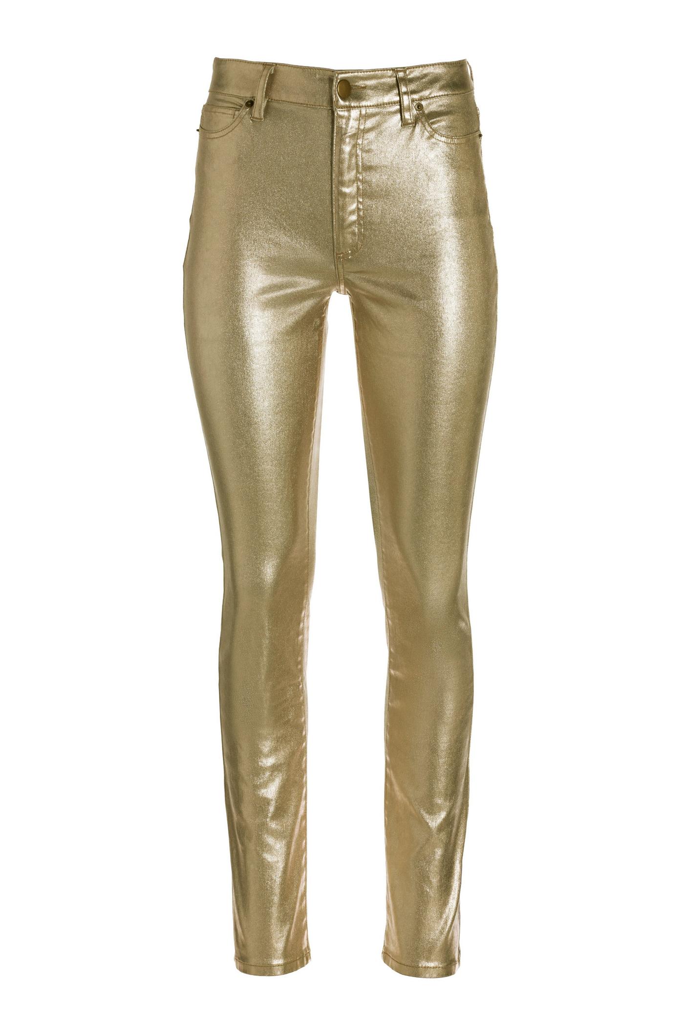 Pink Metallic Coated Denim Straight Leg Jeans