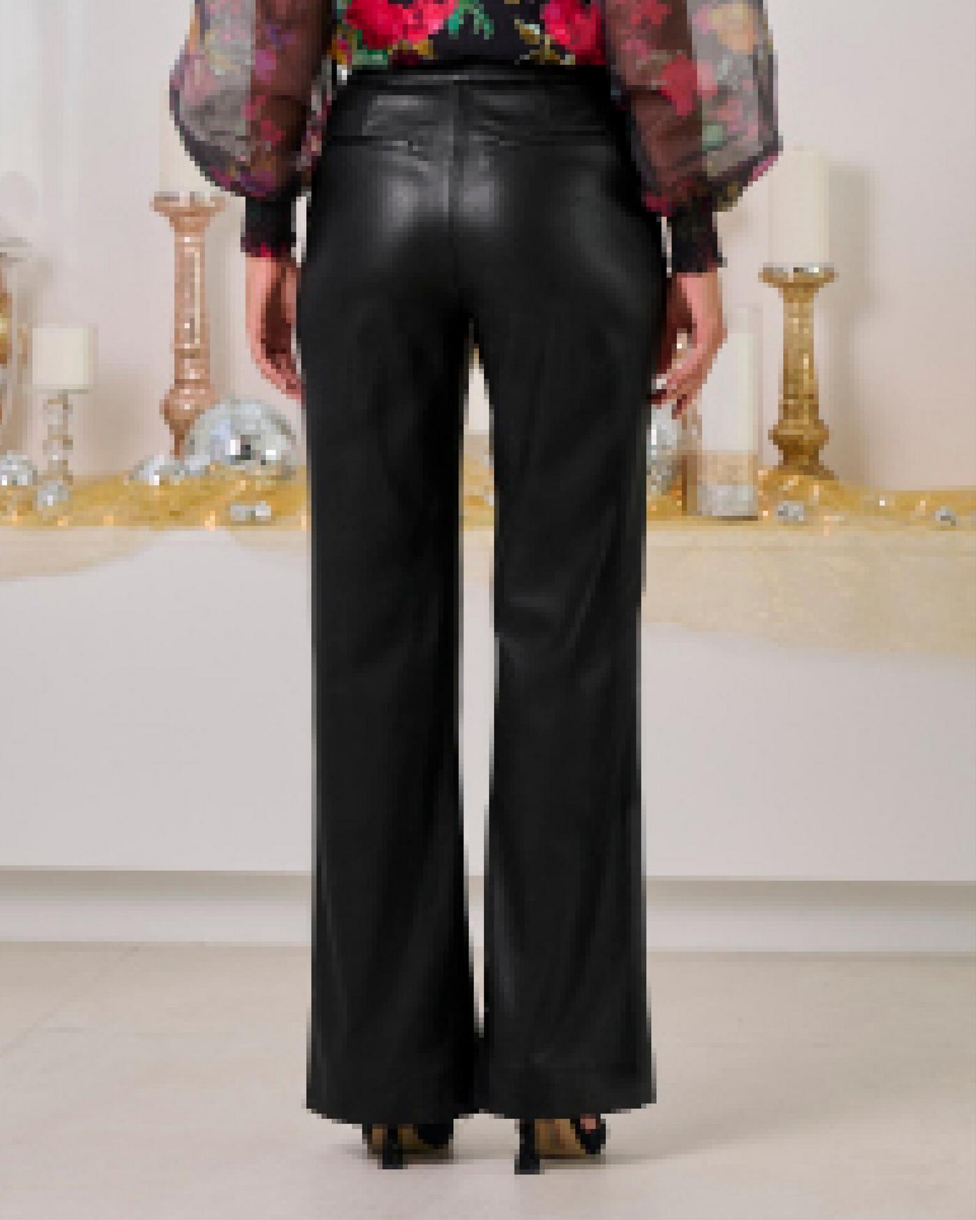 Faux Leather Wide Leg Trouser - Black | Boston Proper