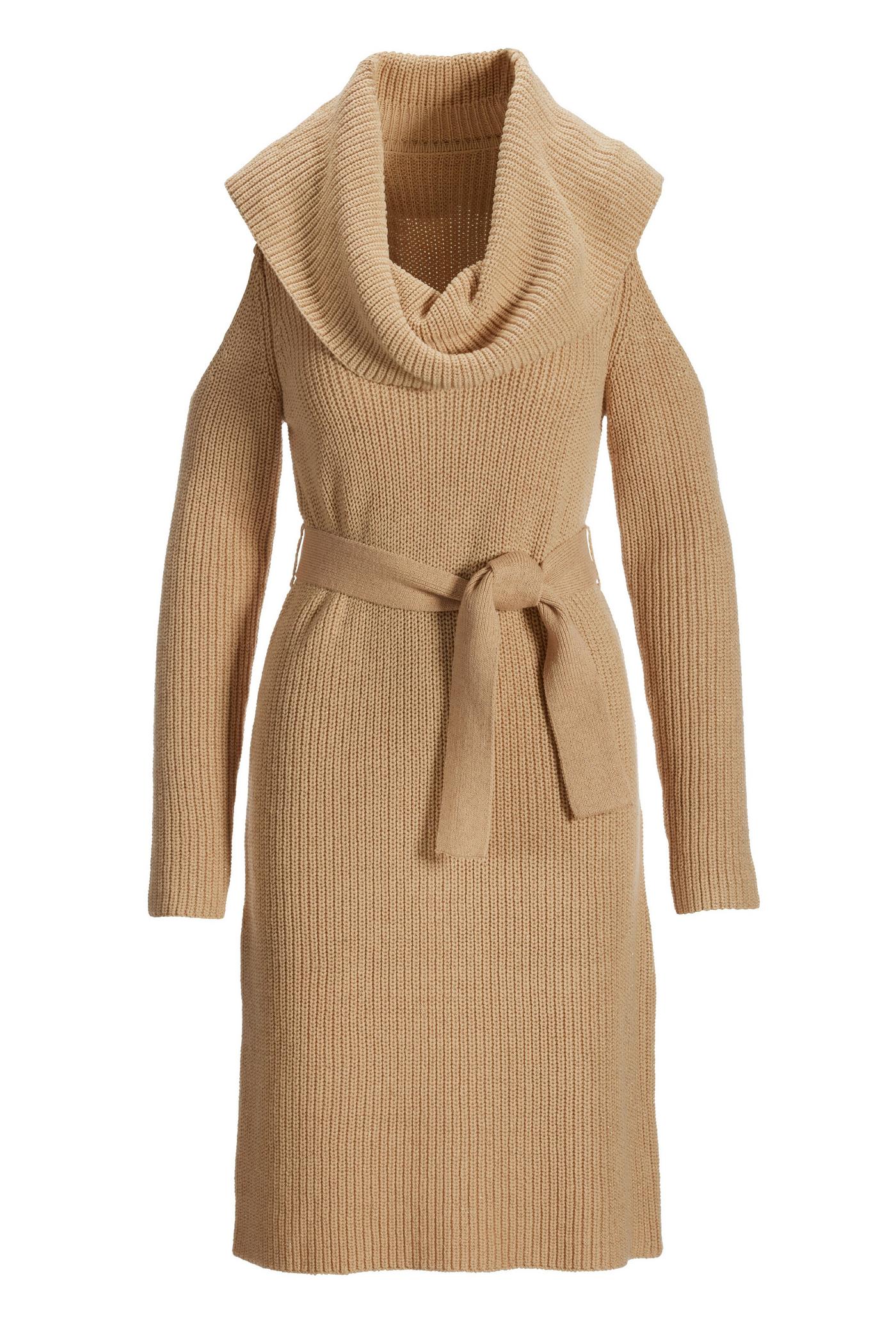 Cold Shoulder Lurex Cowl Neck Sweater Dress Gold Boston Proper