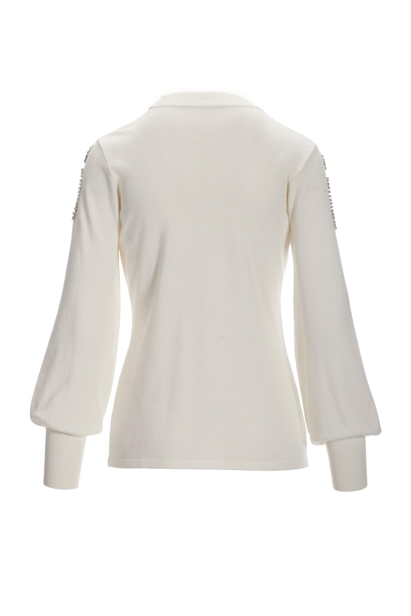 Jeweled Embellished Mock-Neck Sweater - Off White | Boston Proper