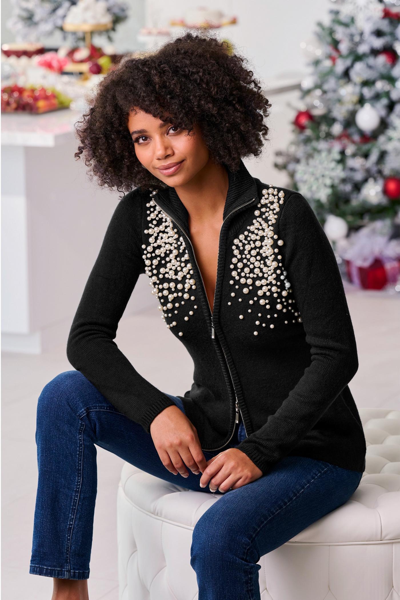 Embellished black cardigan best sale