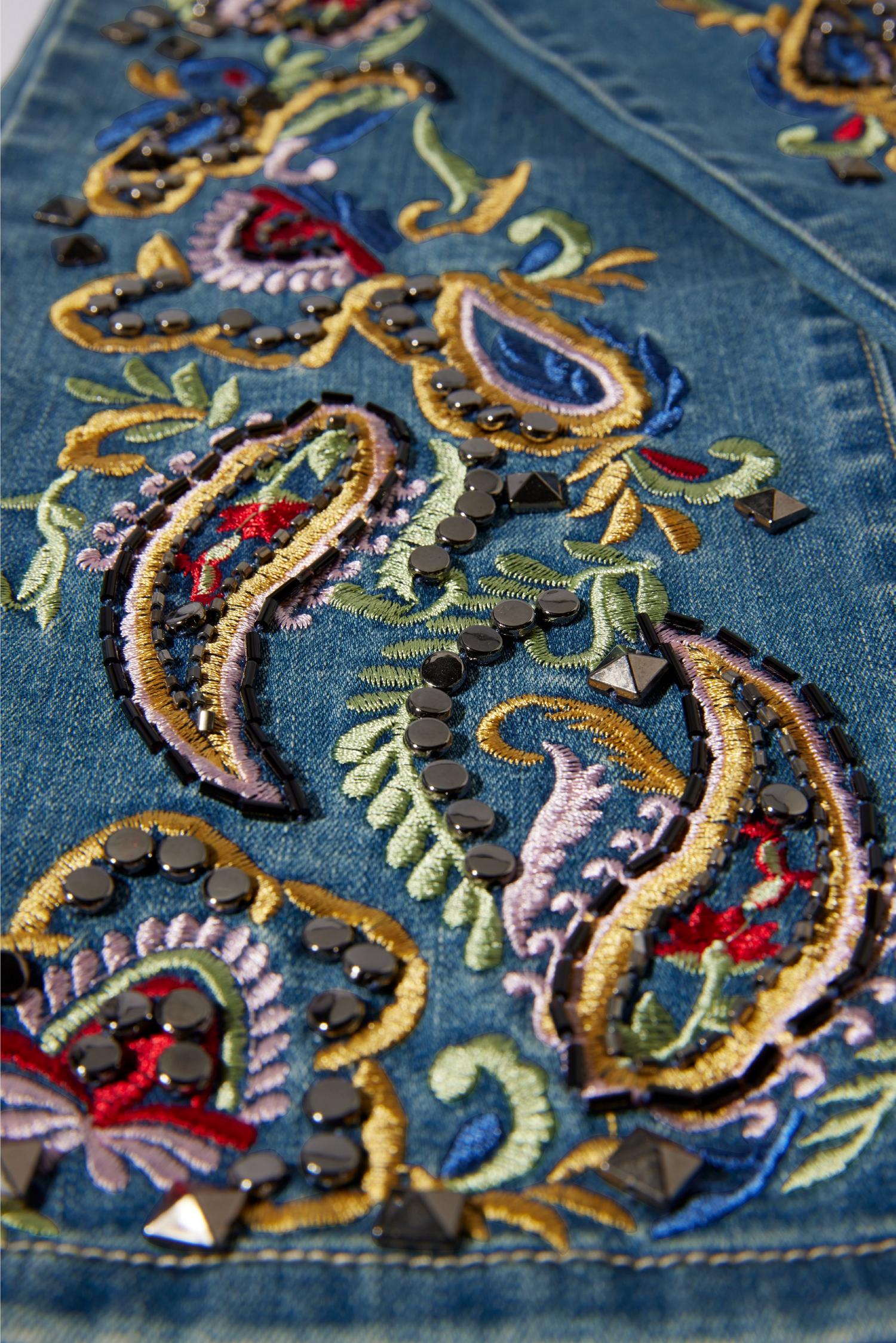 Paisley Embroidered And Embellished Denim - Medium Wash