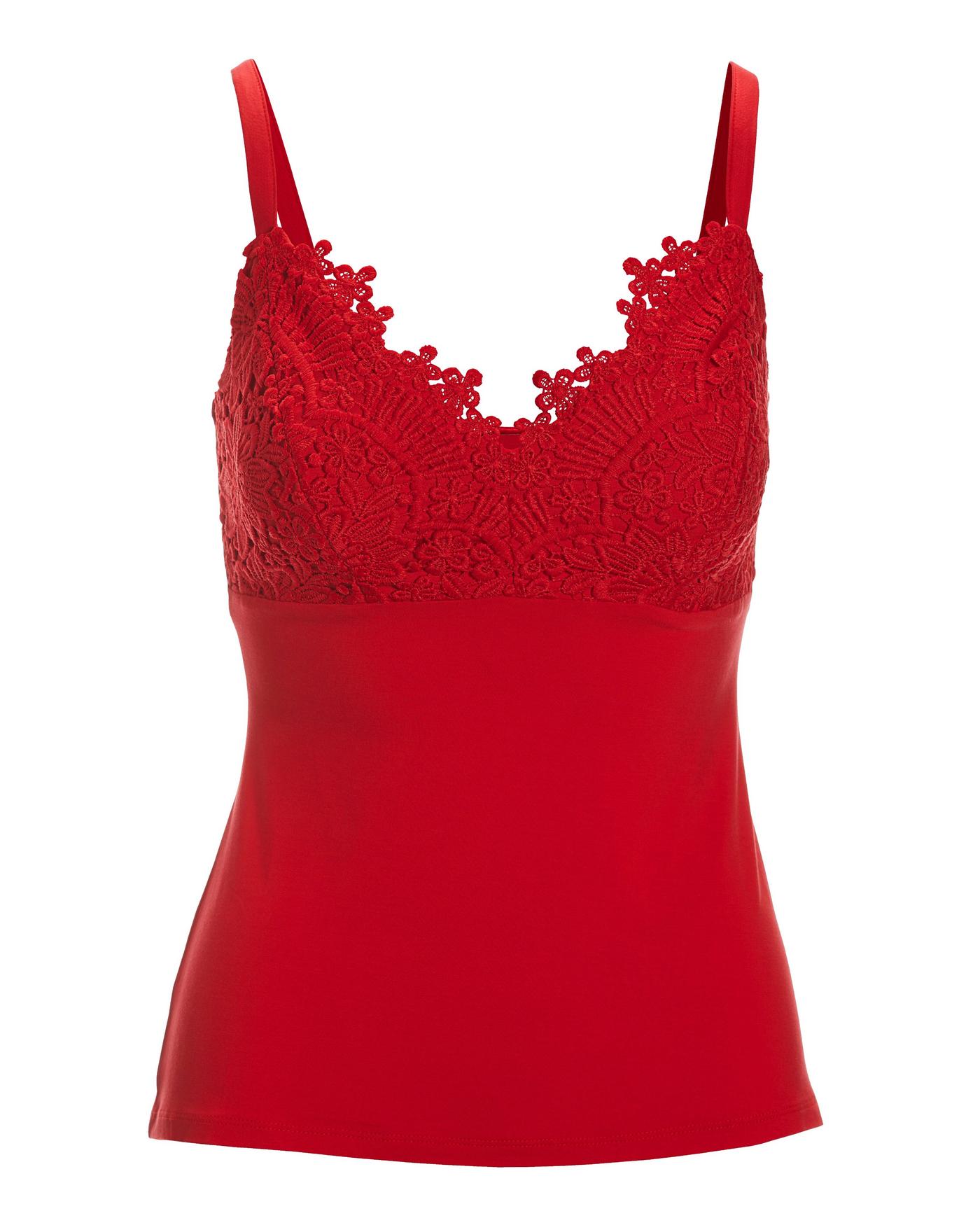 Red Lace Camisole with Red & White Stripe adjustable Straps - FOXERS