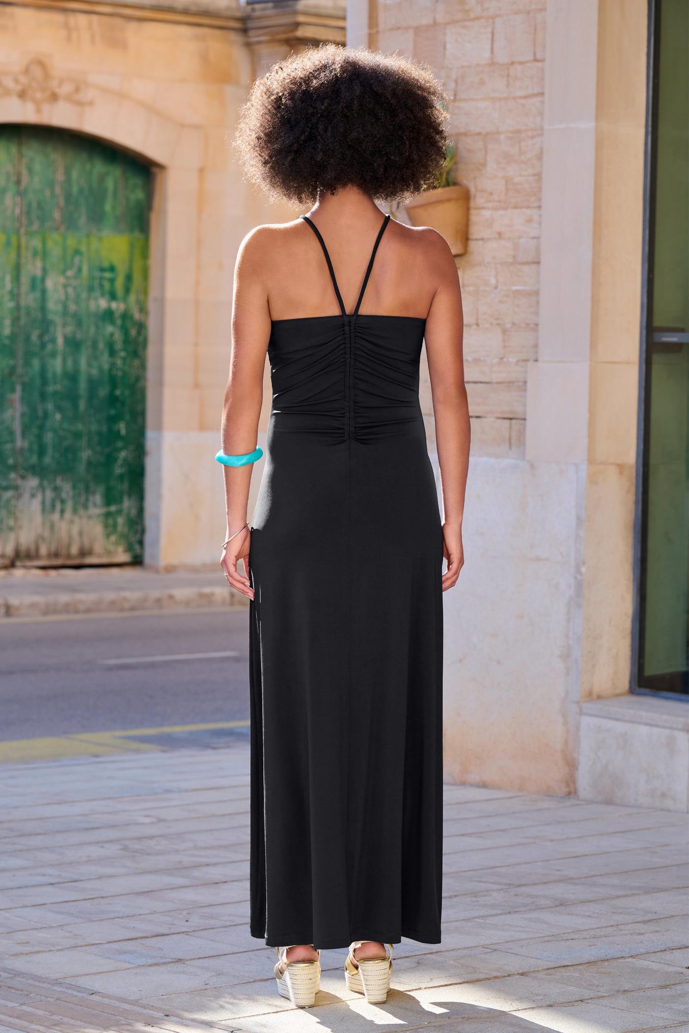 Keyhole Halter Maxi Dress - Black