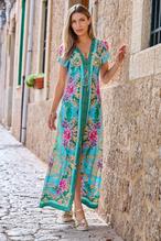 Floral Status Border Print Maxi Dress Blue/Green - Blue Green / XS