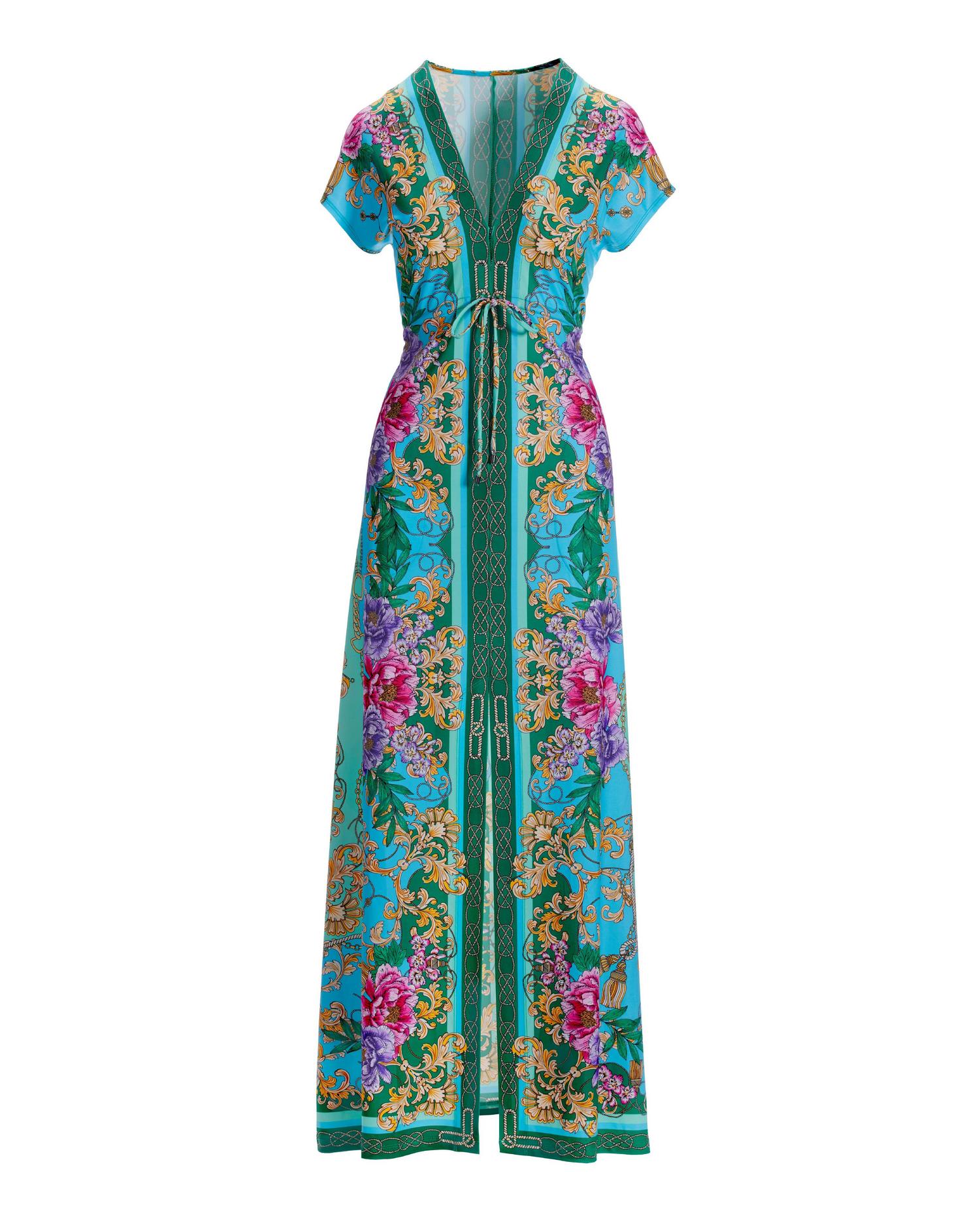 Floral Status Border Print Maxi Dress Blue/Green - Blue Green / XS