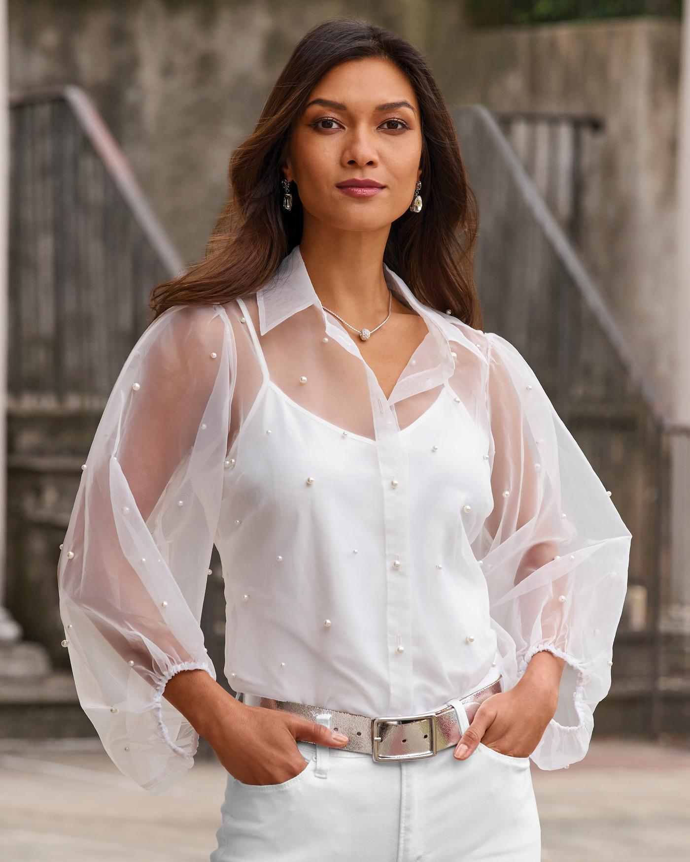 Sheer balloon cheap sleeve blouse