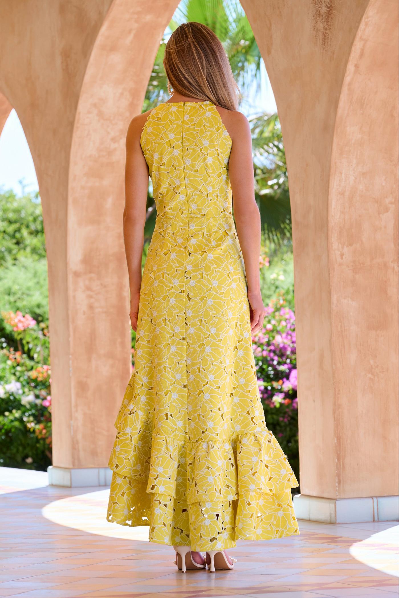 Yellow lace cheap maxi dress