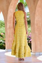 High-Neck Lace Ruffle Gown - Yellow