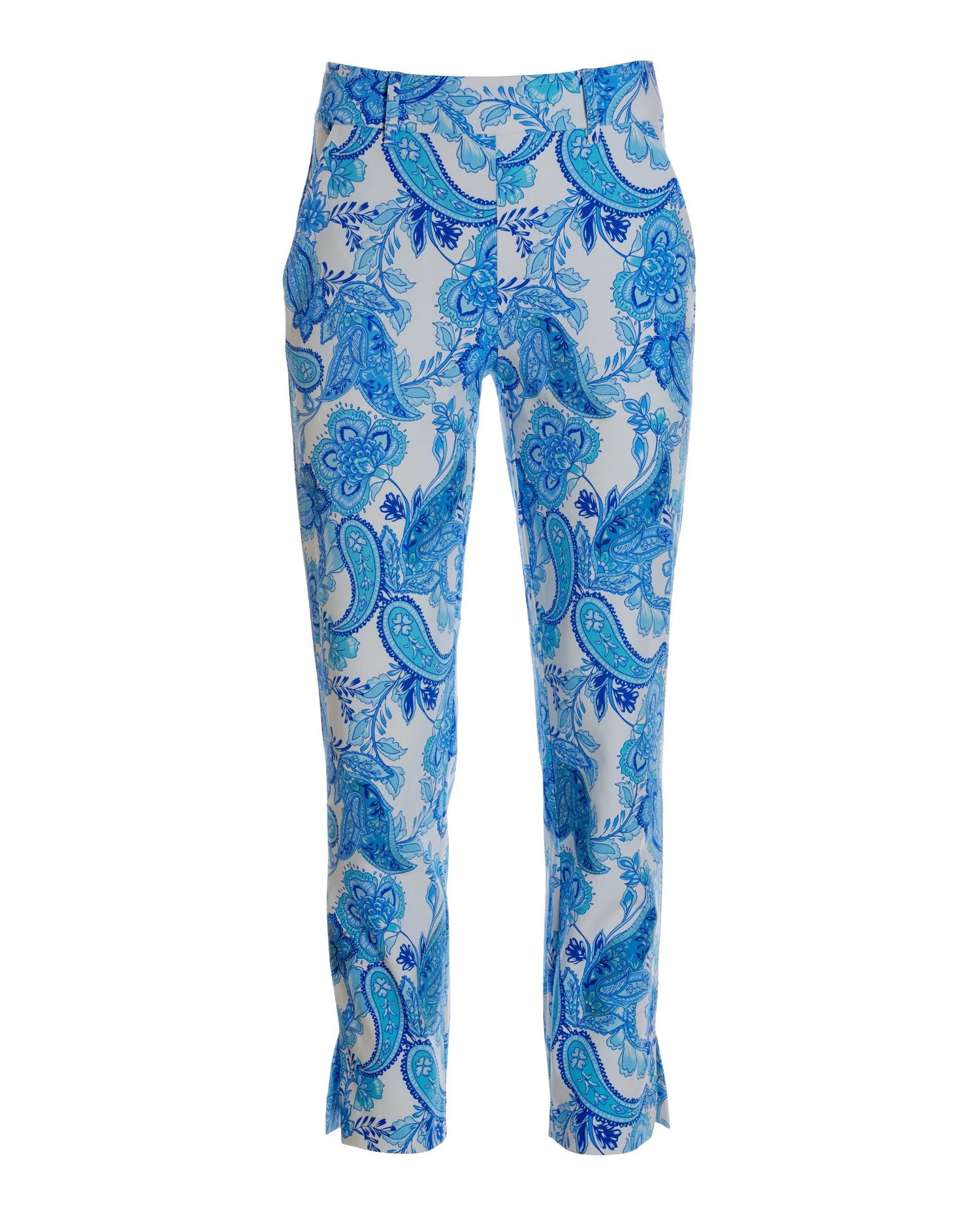 Blue Wave Paisley Twill Pull-On Cropped Pant - Blue | Boston Proper