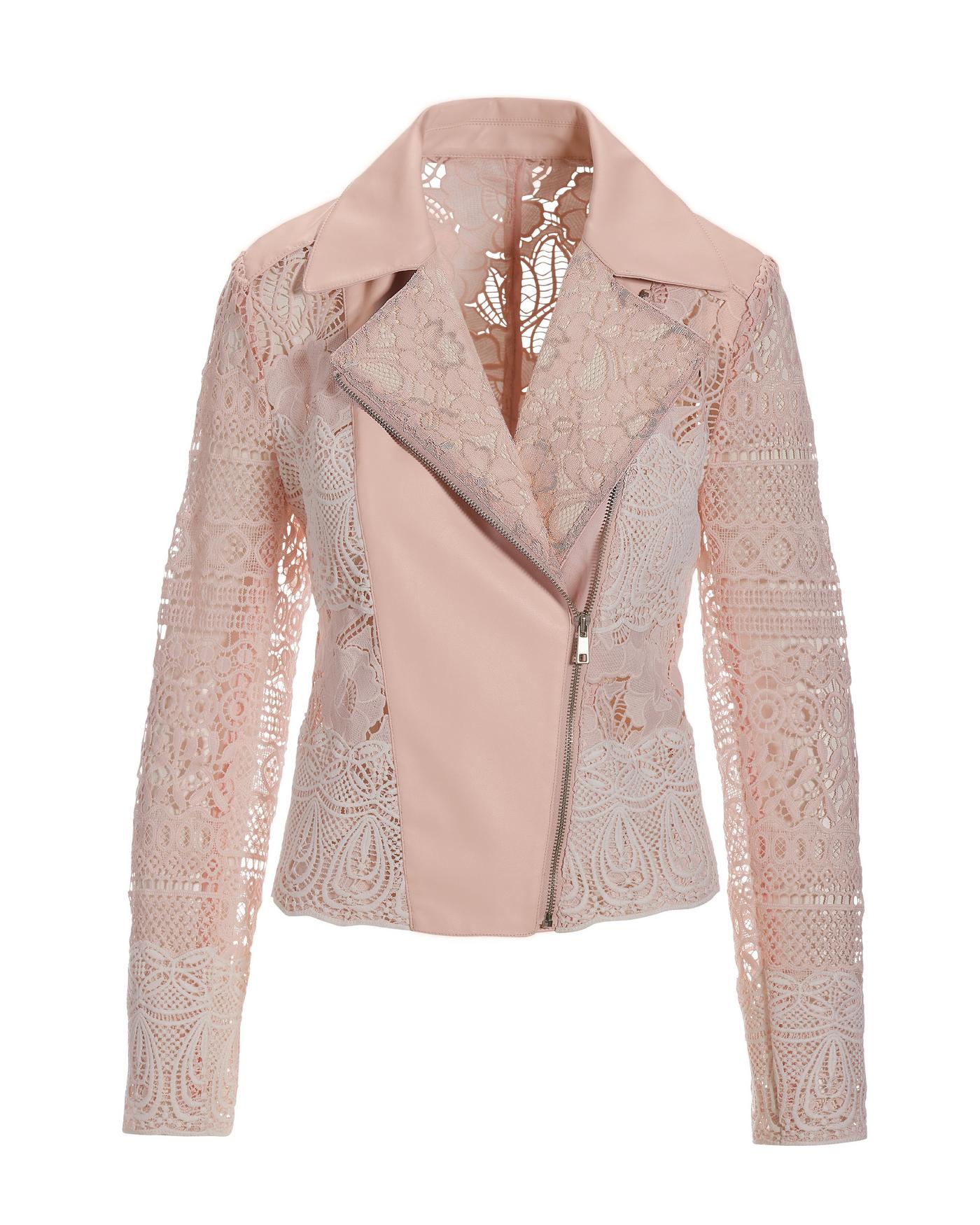 Lace Faux Leather Moto Jacket Light Pink Boston Proper