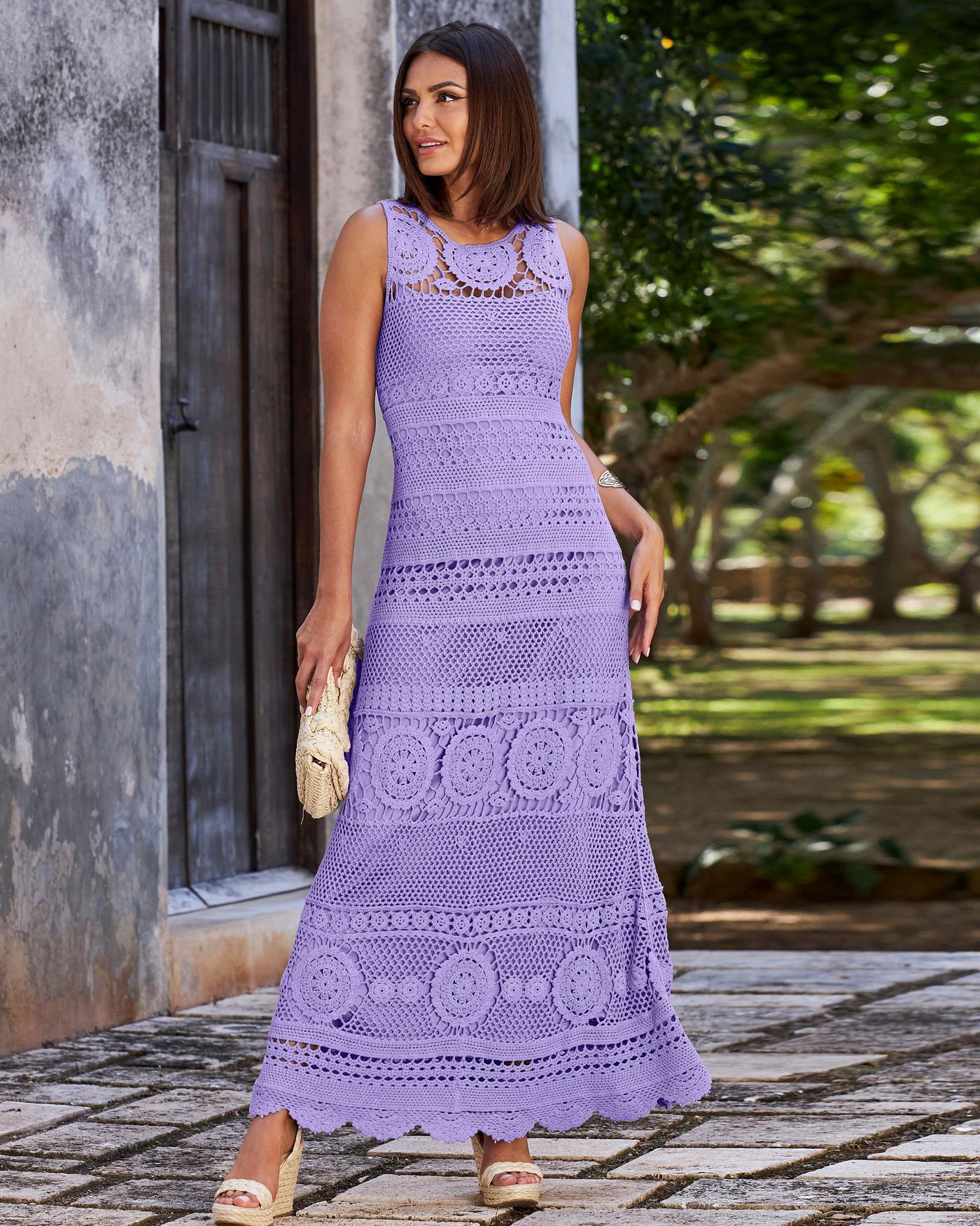 Sleeveless Crochet Maxi Dress - Purple | Boston Proper