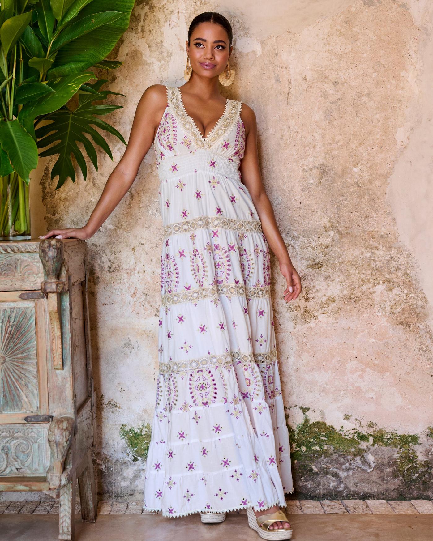 Metallic embroidered 2025 maxi dress