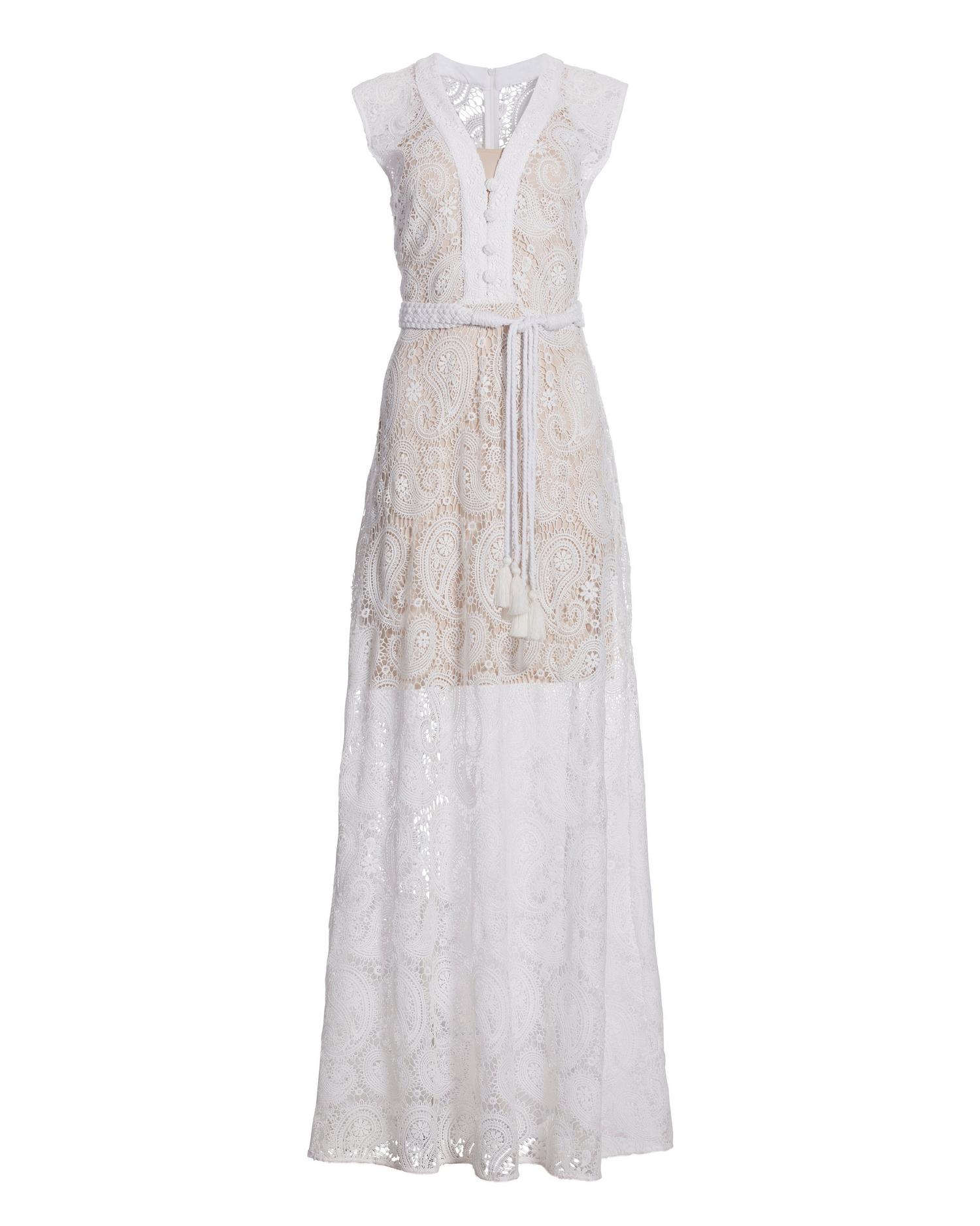 Paisley Lace Sleeveless Maxi Dress White