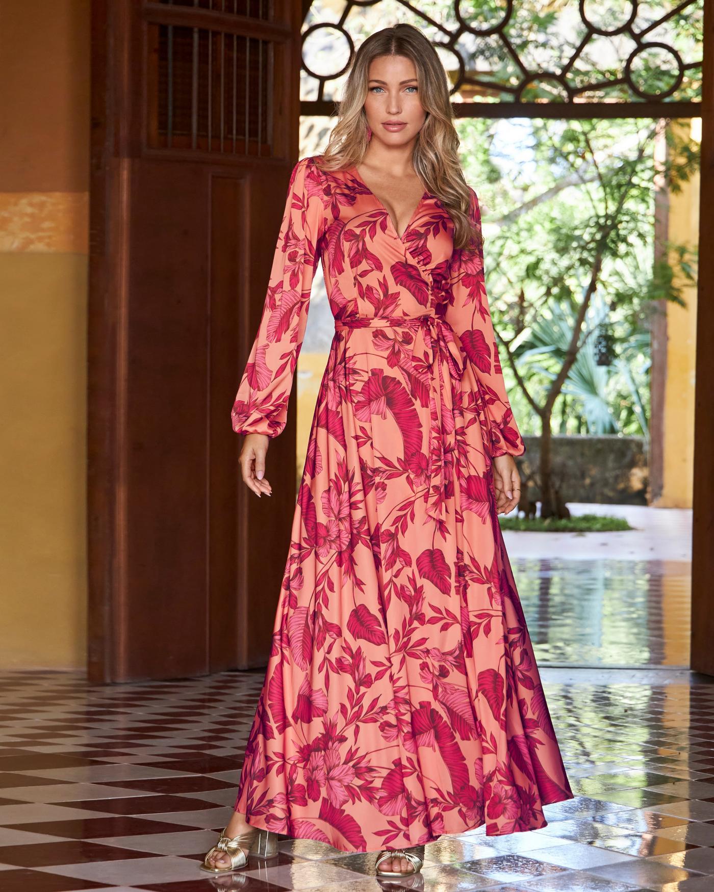 Floral print wrap maxi dress best sale