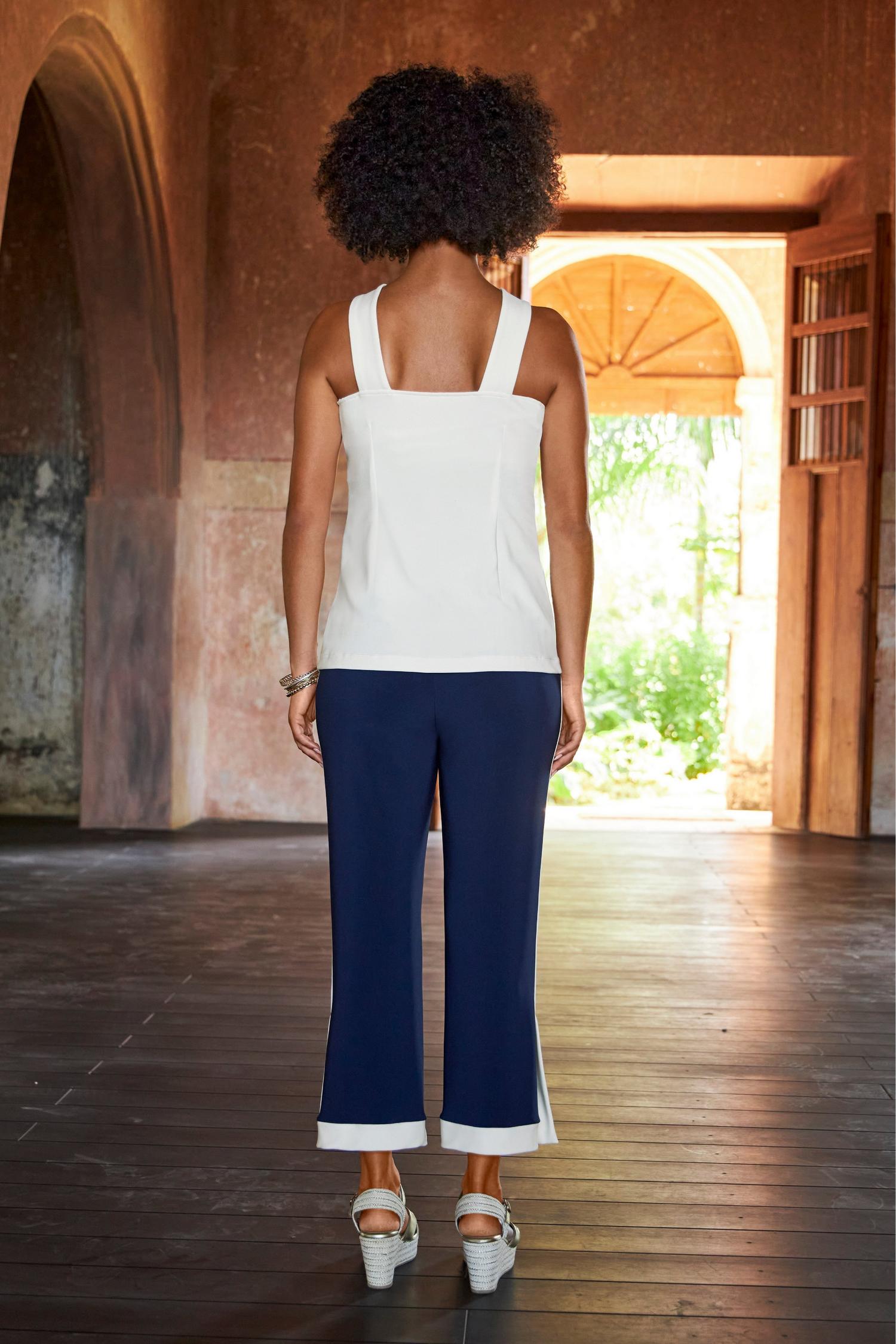 Beyond Travel Color Block Cropped Wide-Leg Pant Maritime Navy/Ivory Coast -  Maritime Navy Ivory Coast / XXS