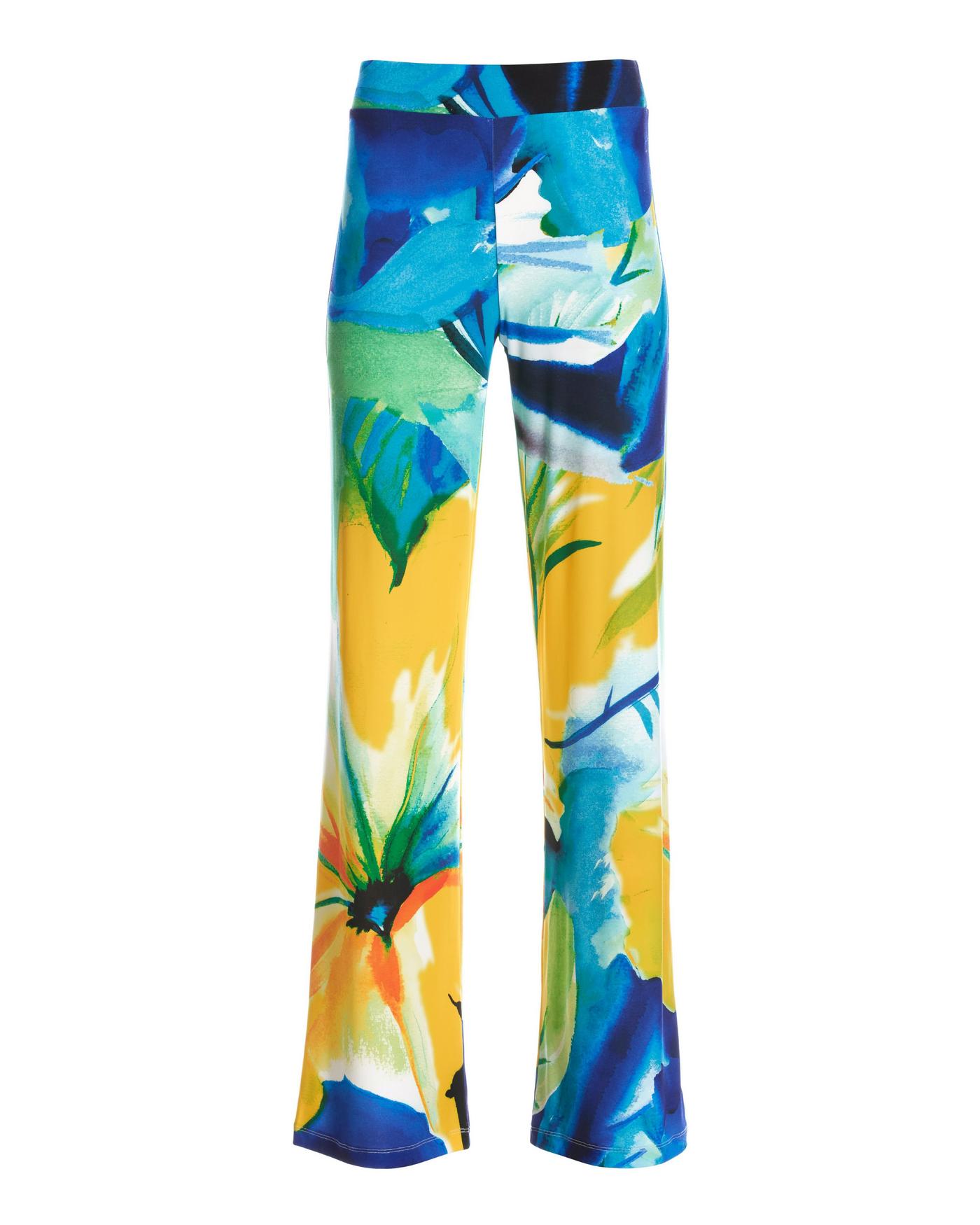 Valencia Florals Knit Palazzo Pant - Blue/Yellow