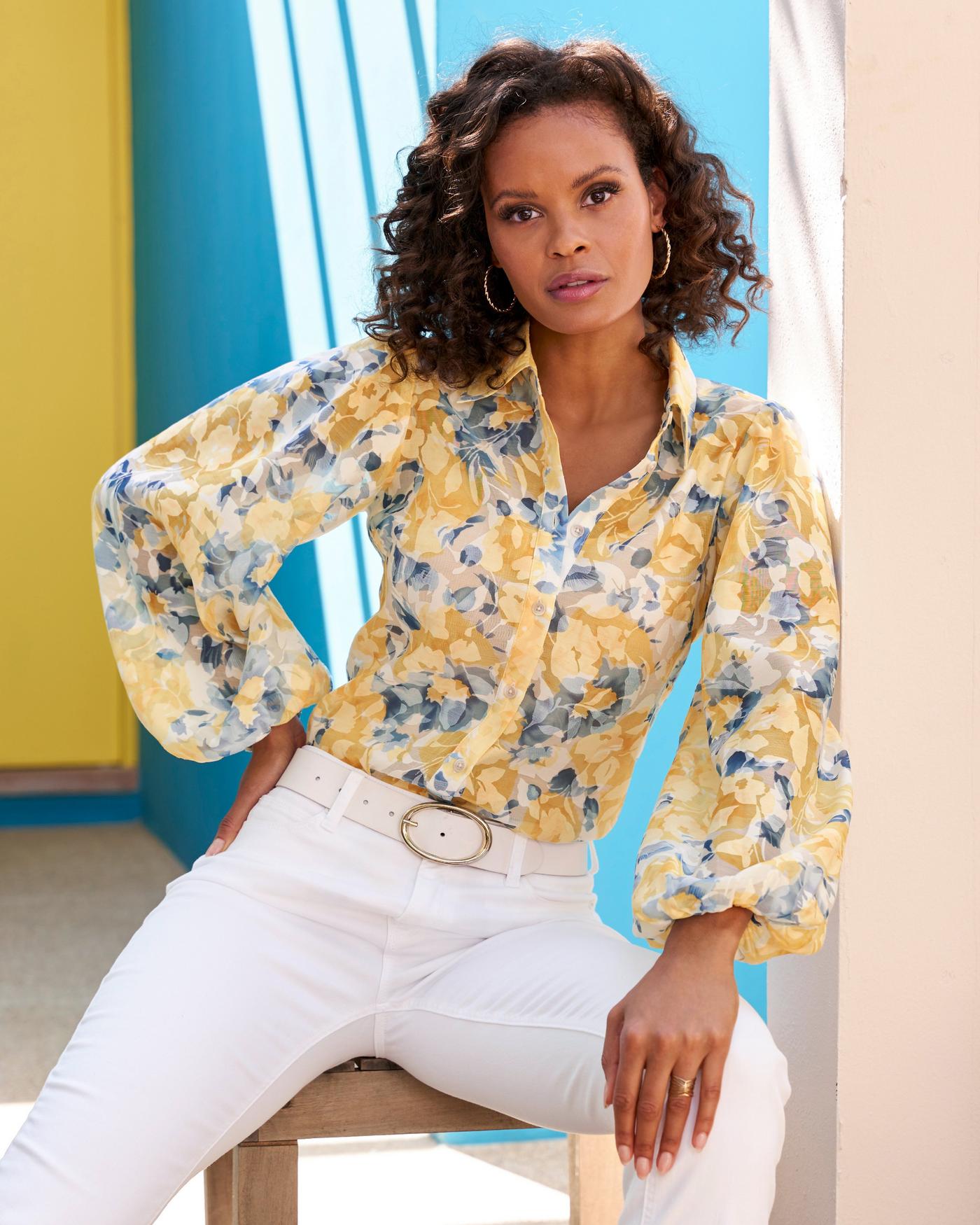 Yellow sales print blouse