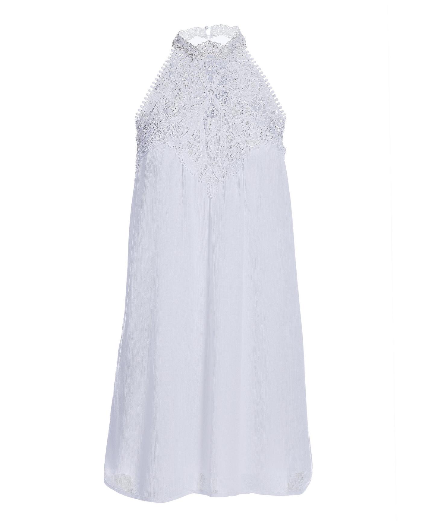 Lace High Neck Gauze Swing Dress - White