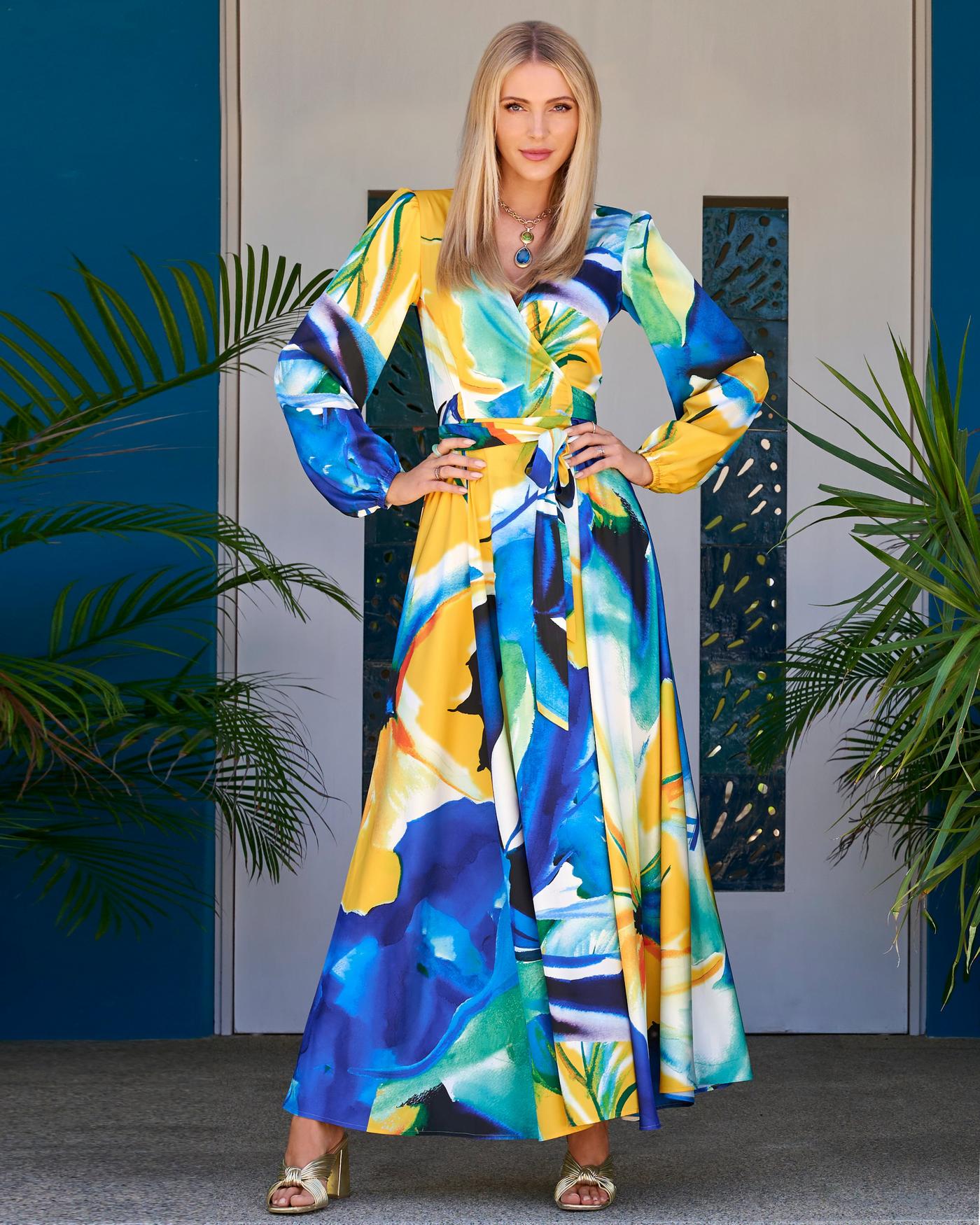 yellow wrap maxi dress
