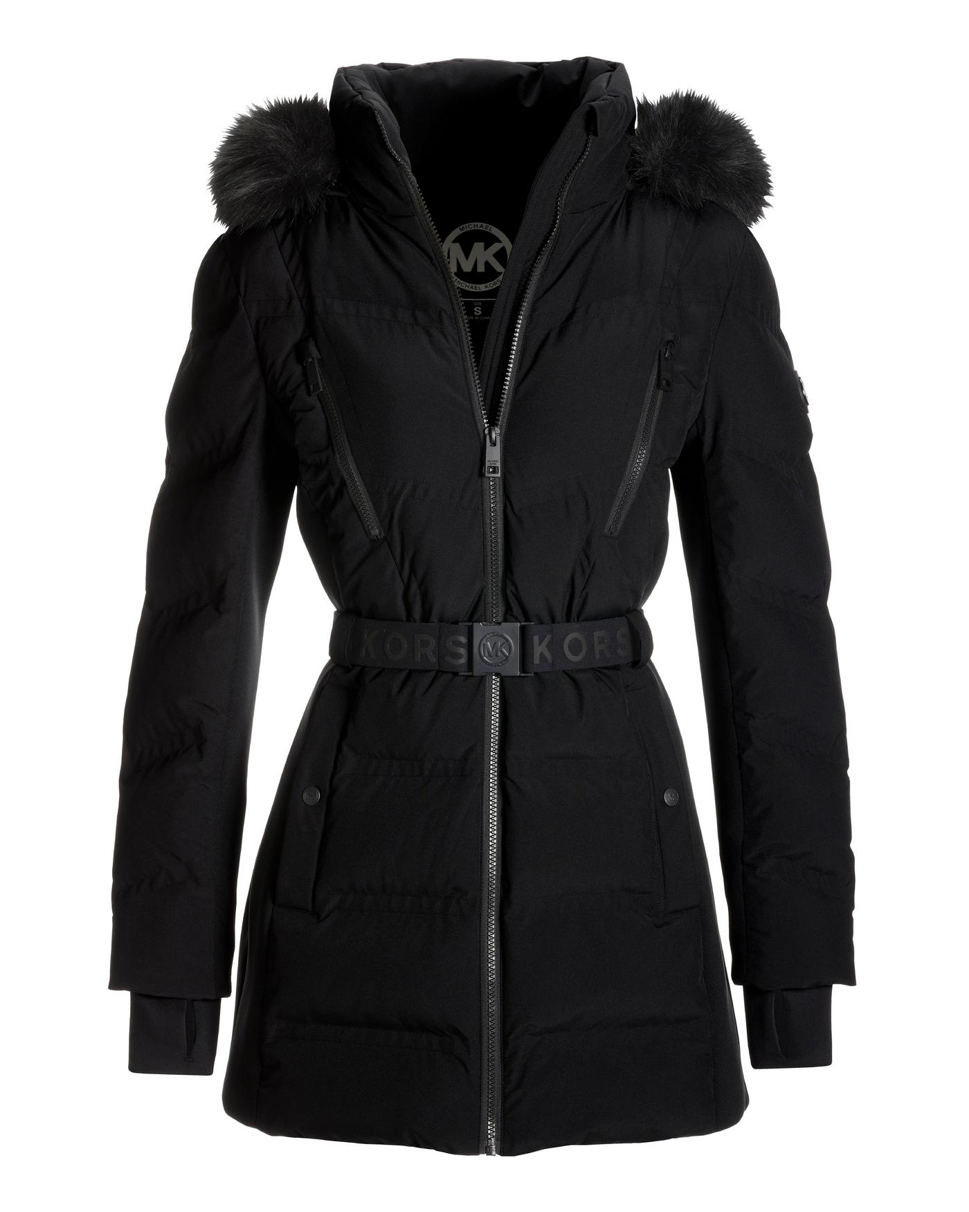 Belted shops fur puffer coat