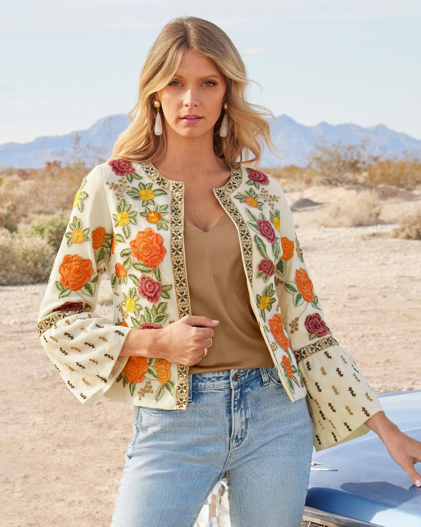 Floral embroidered clearance coat