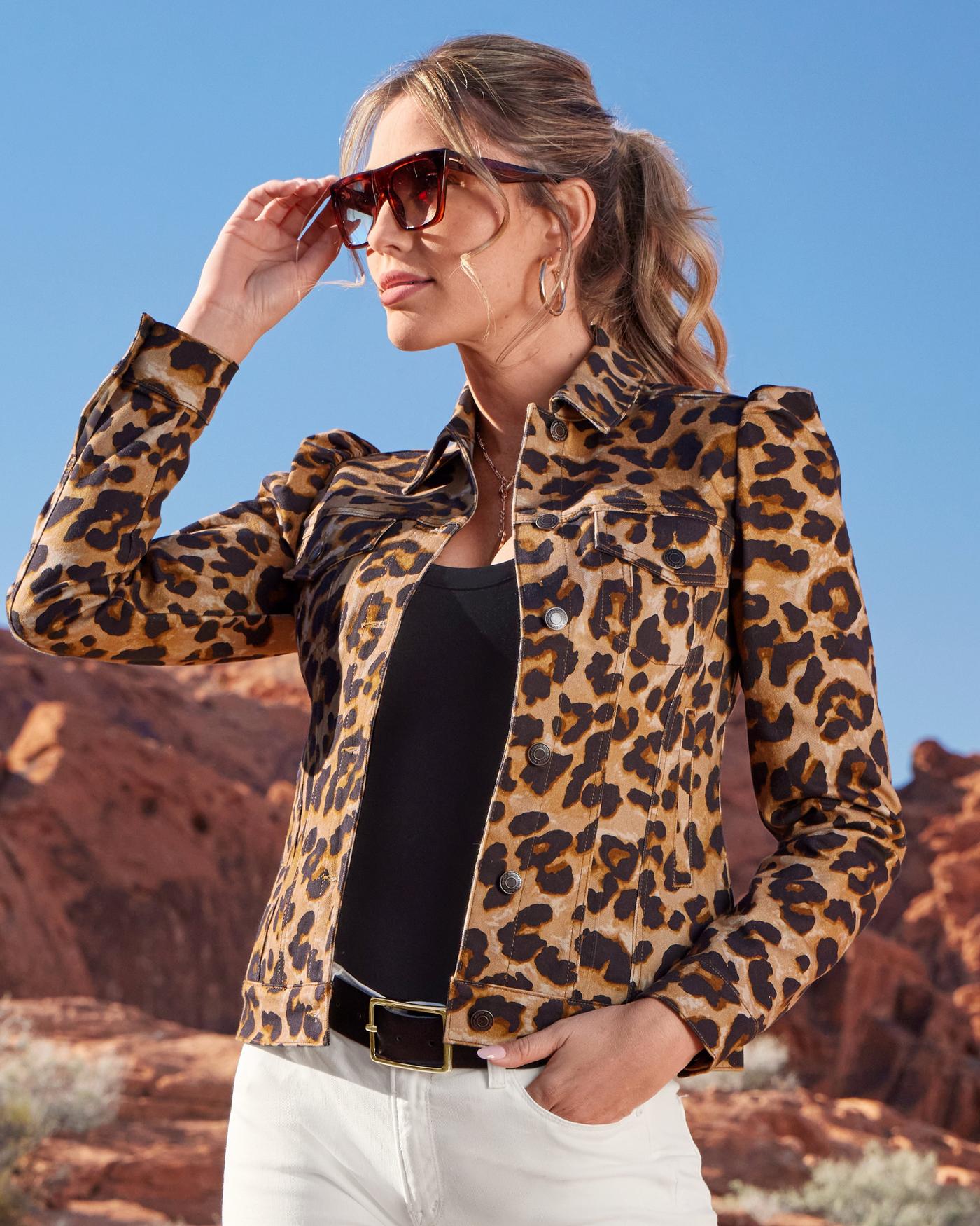 Denim leopard print on sale jacket