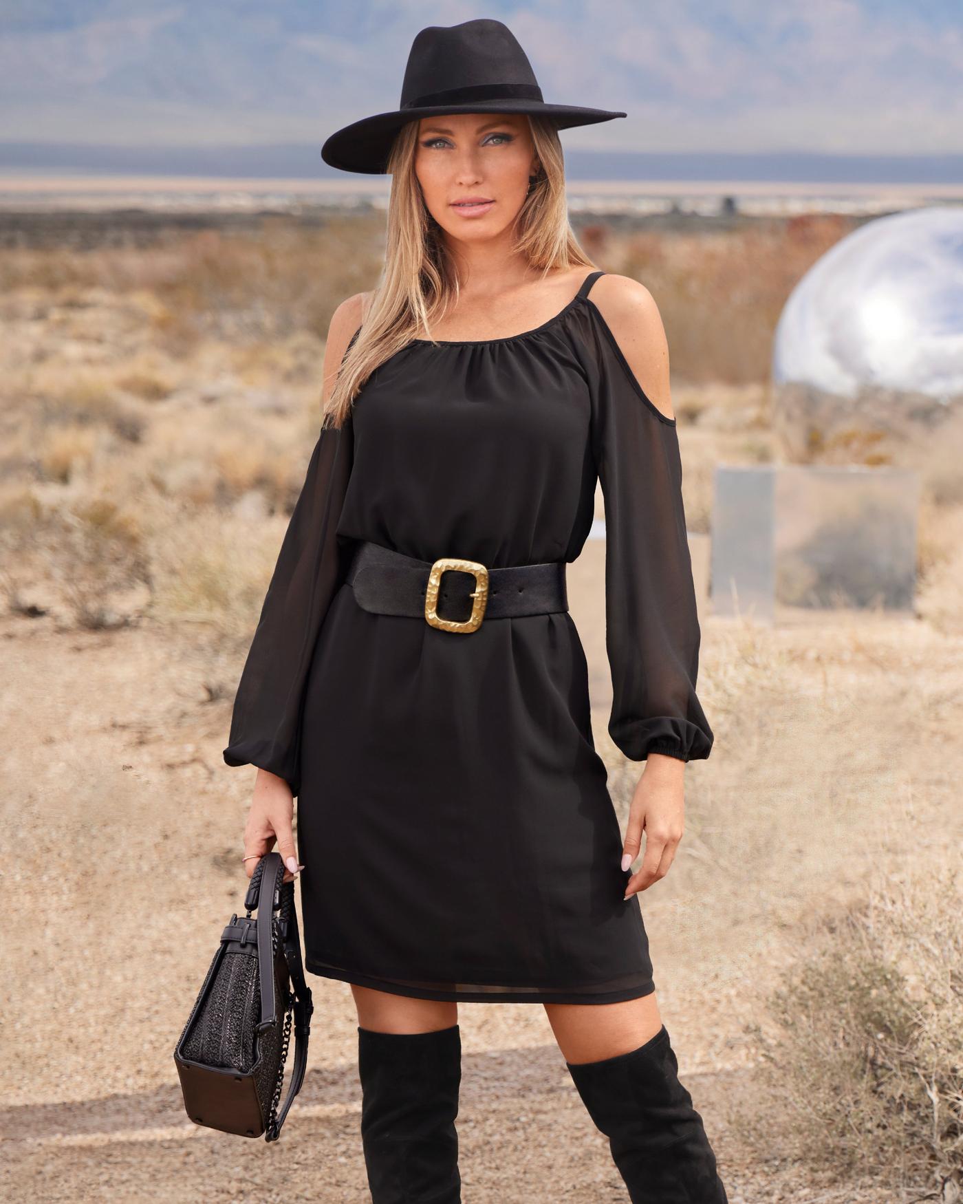 Cold-Shoulder Dress in Black