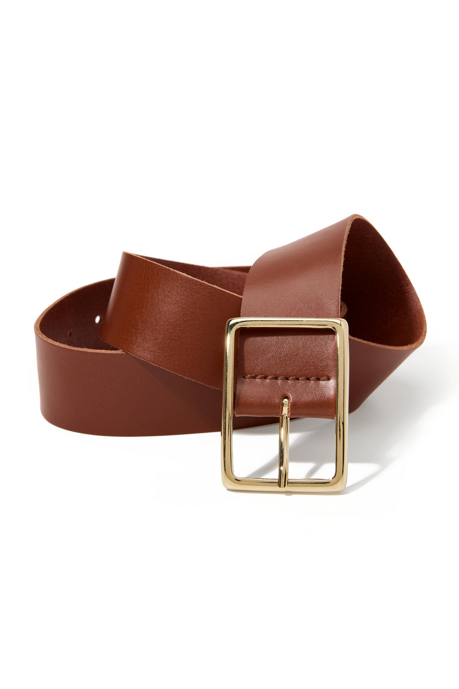 Brown Leather Belt with Gold Buckle