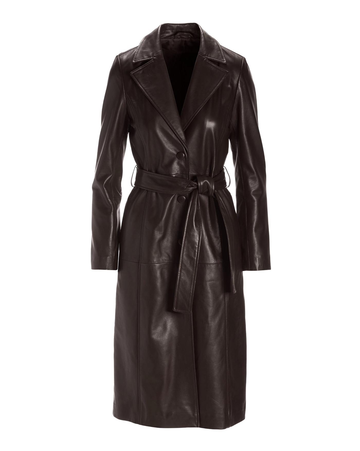 Genuine Leather Shaped Trench Coat Chocolate