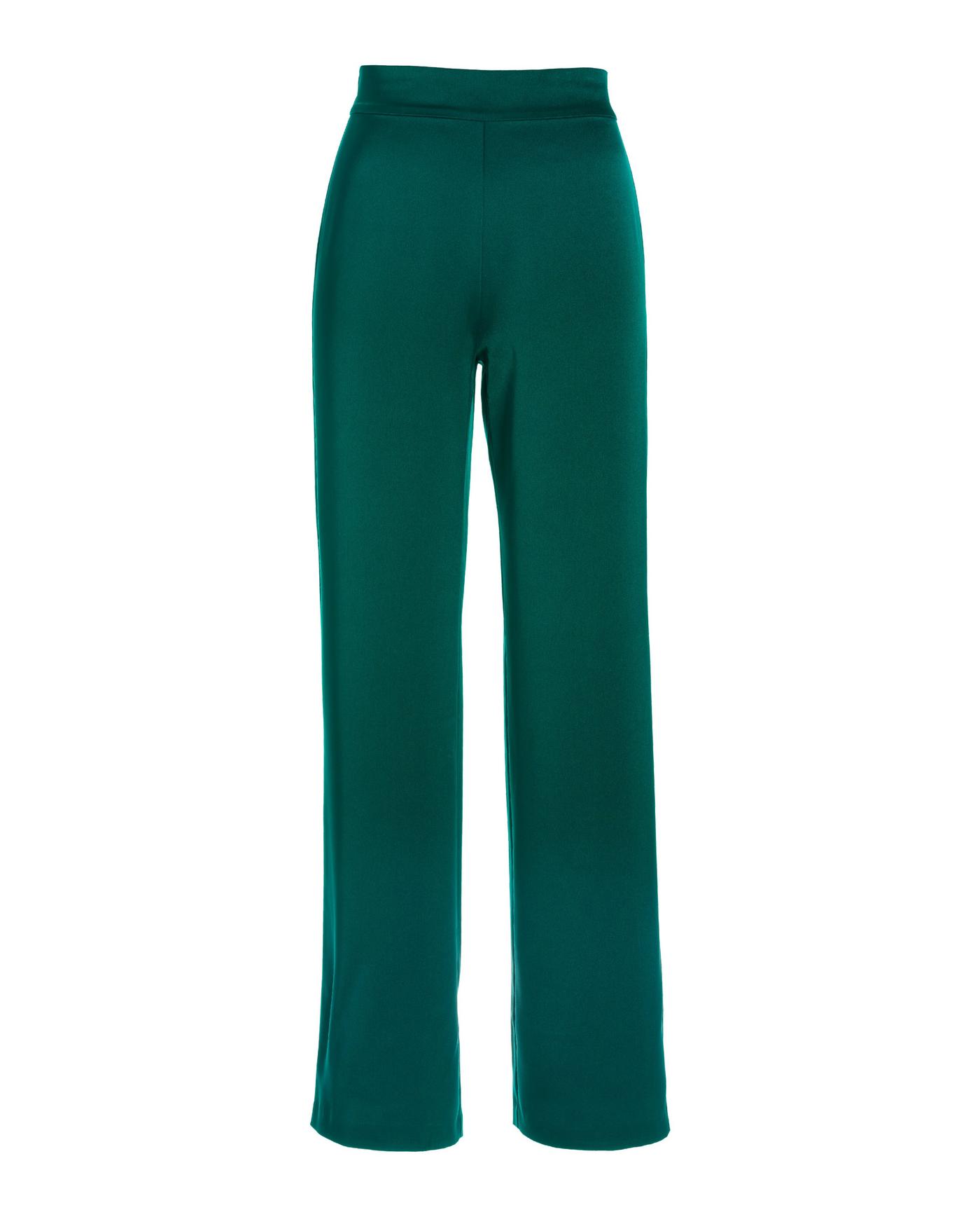 Emerald Green Satin High Waisted Wide Leg Trousers